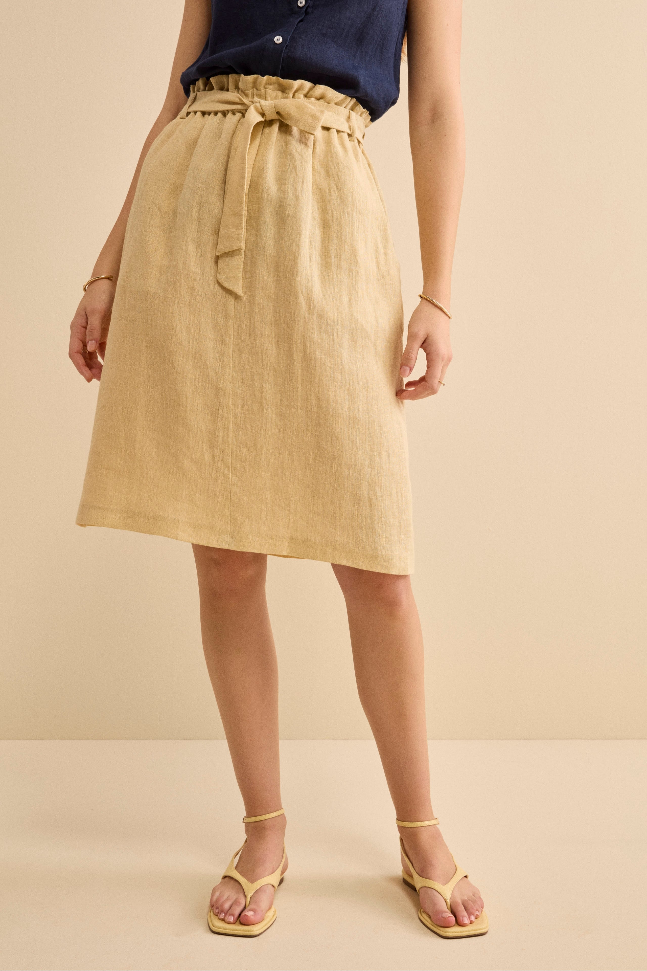 Gonna Midi in Lino con Fusciacca - CREMA