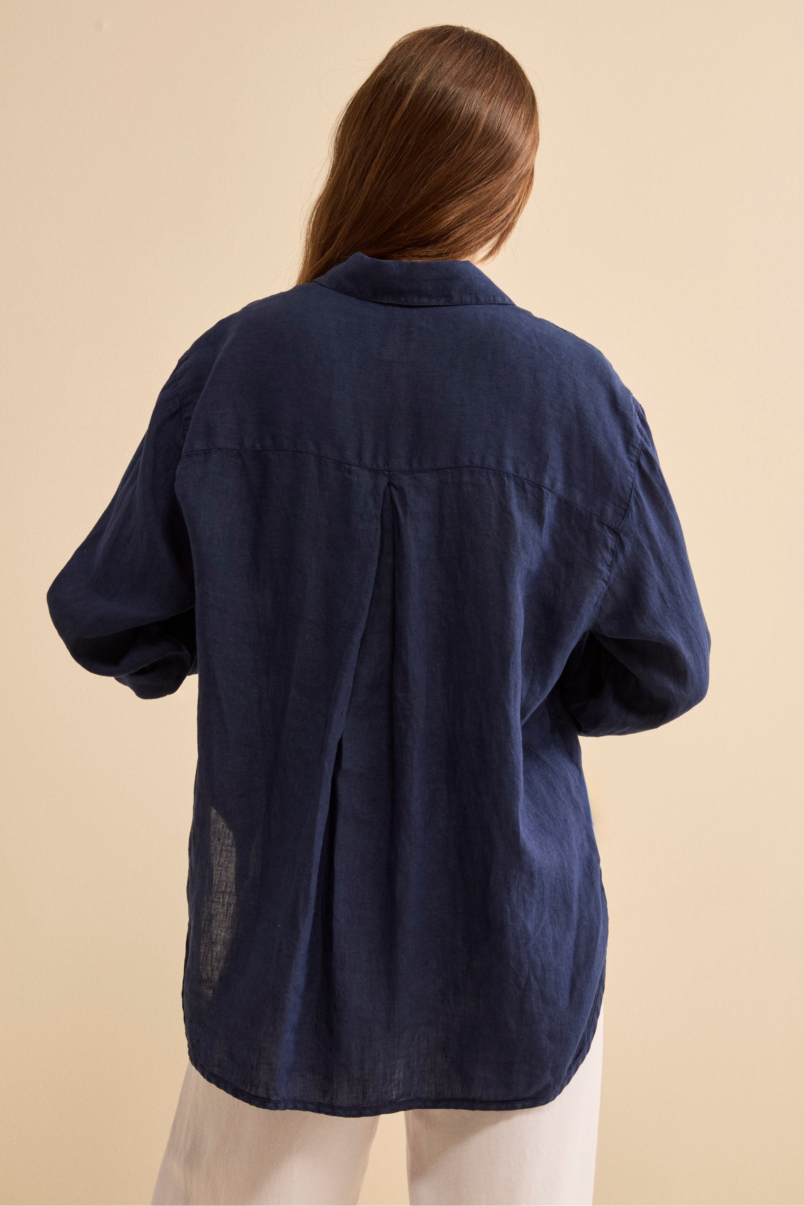 Camicia Over in Lino con Taschino - NAVY