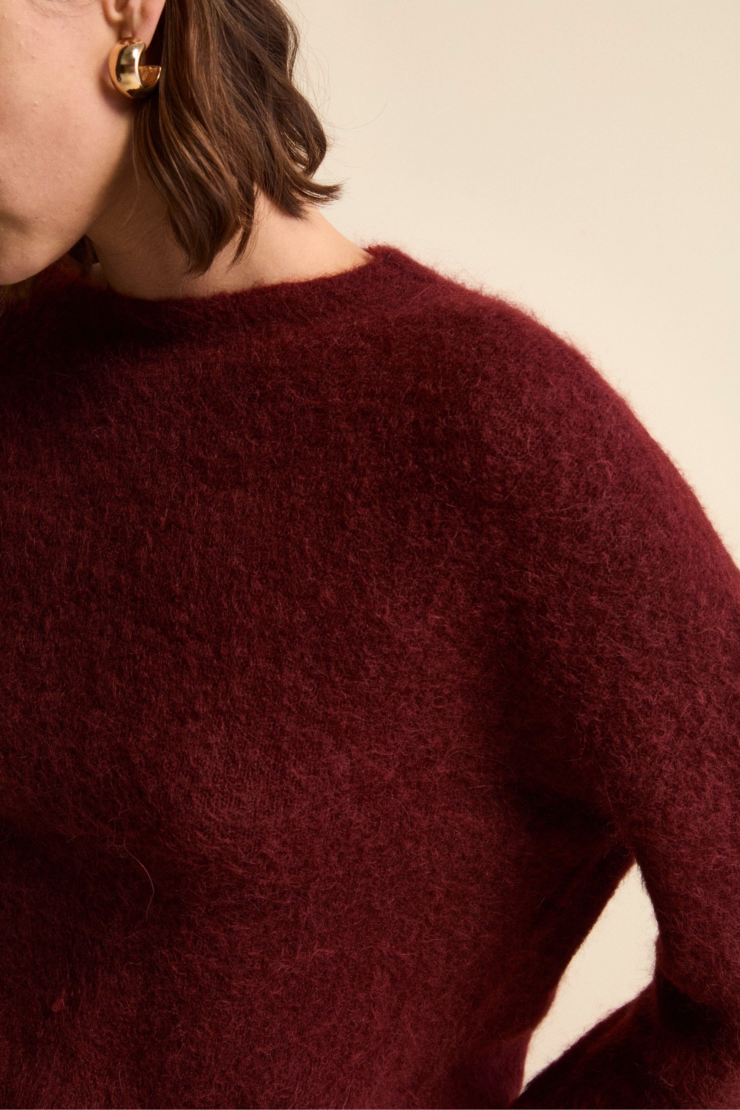 Maglia Girocollo Boxy in Misto Alpaca - BORDEAUX