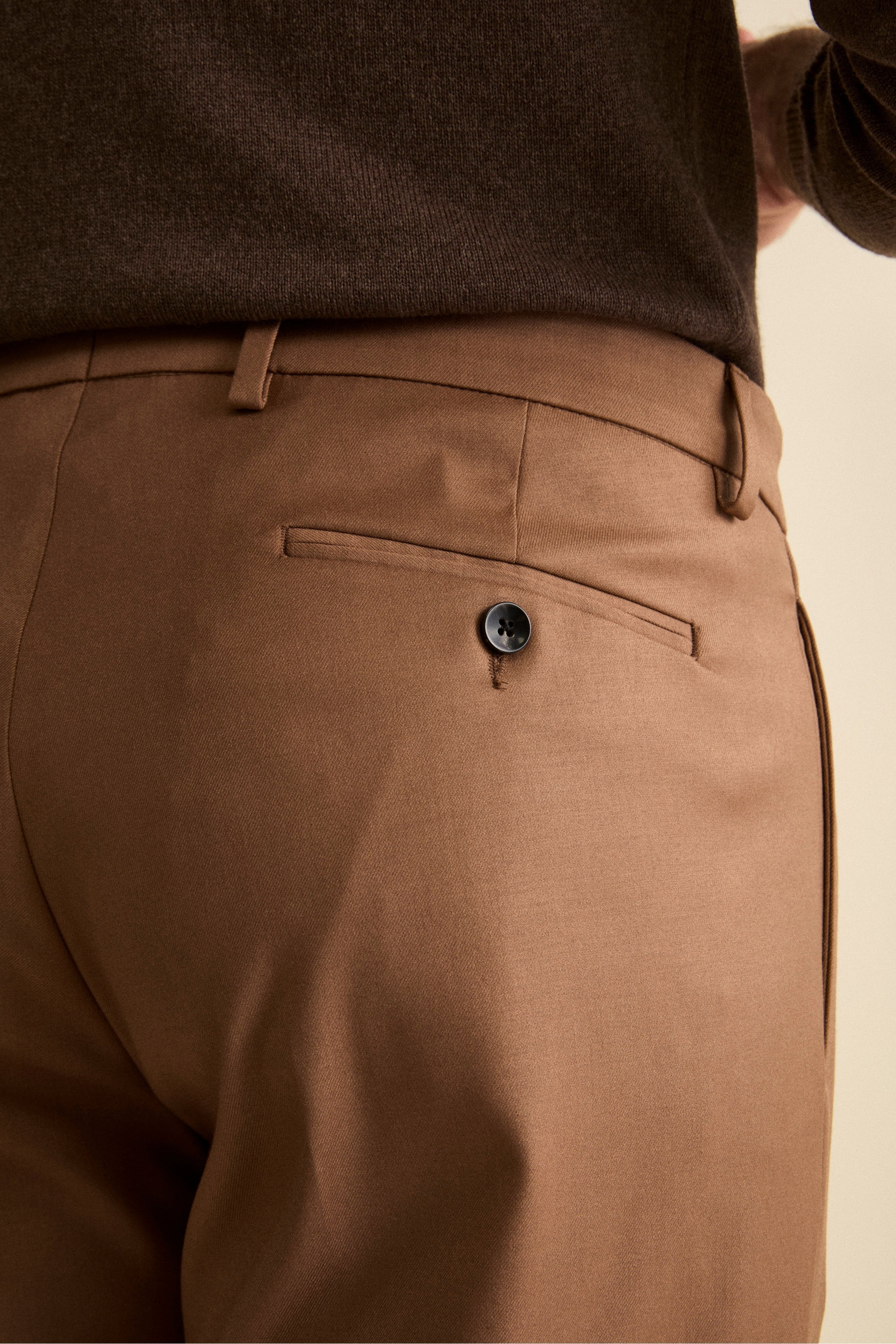 Pantalone Pinces Gamba Larga in Misto Lana - CAMMELLO