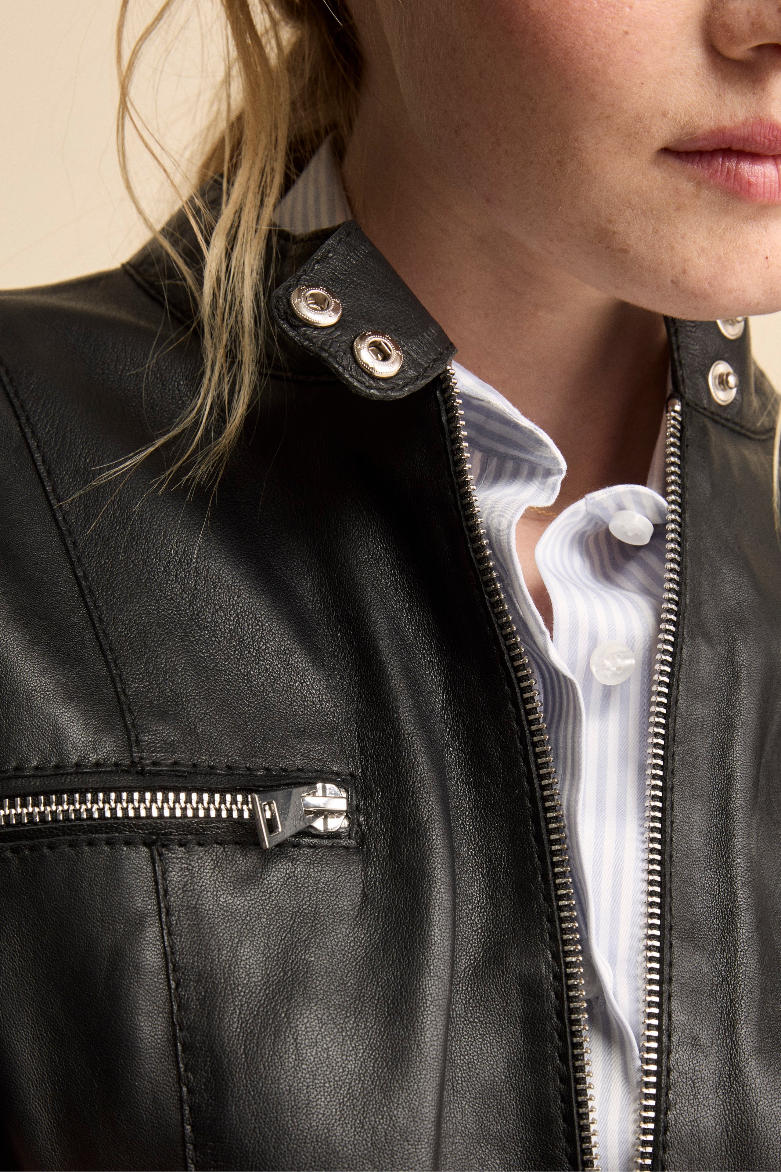 Giacca di Pelle Coreana con Zip - NERO