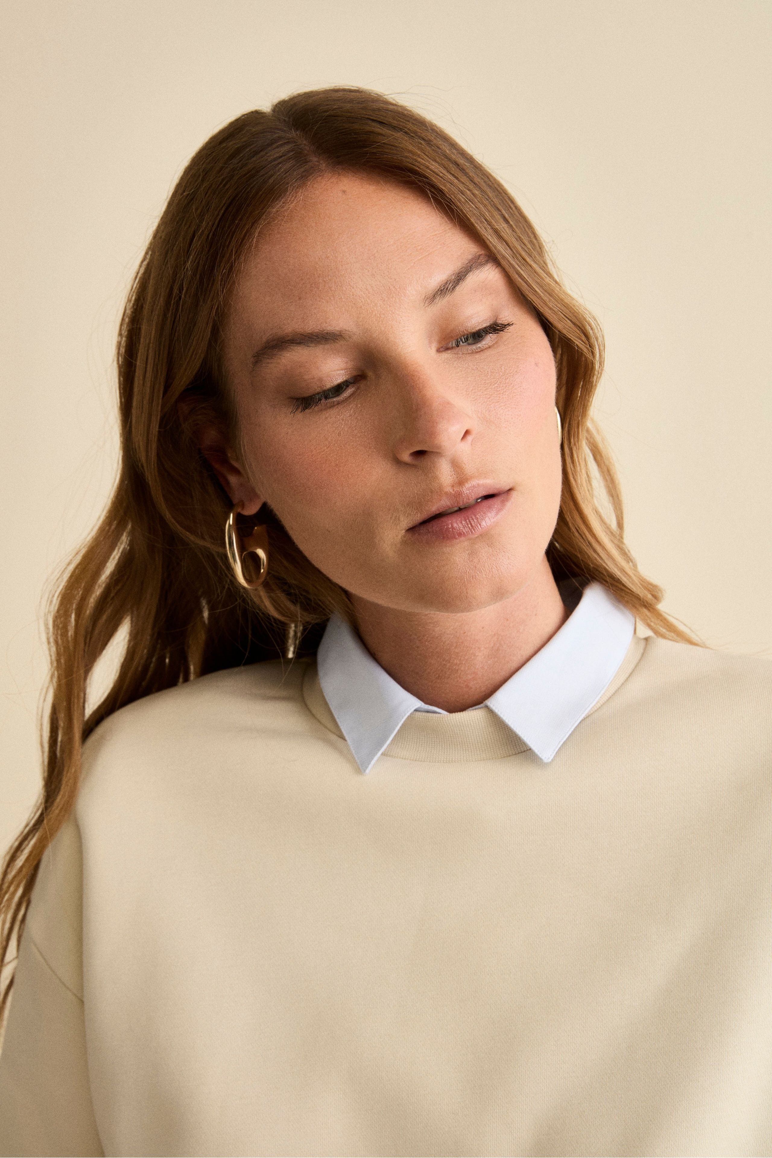 Felpa Over Girocollo in Cotone - BURRO