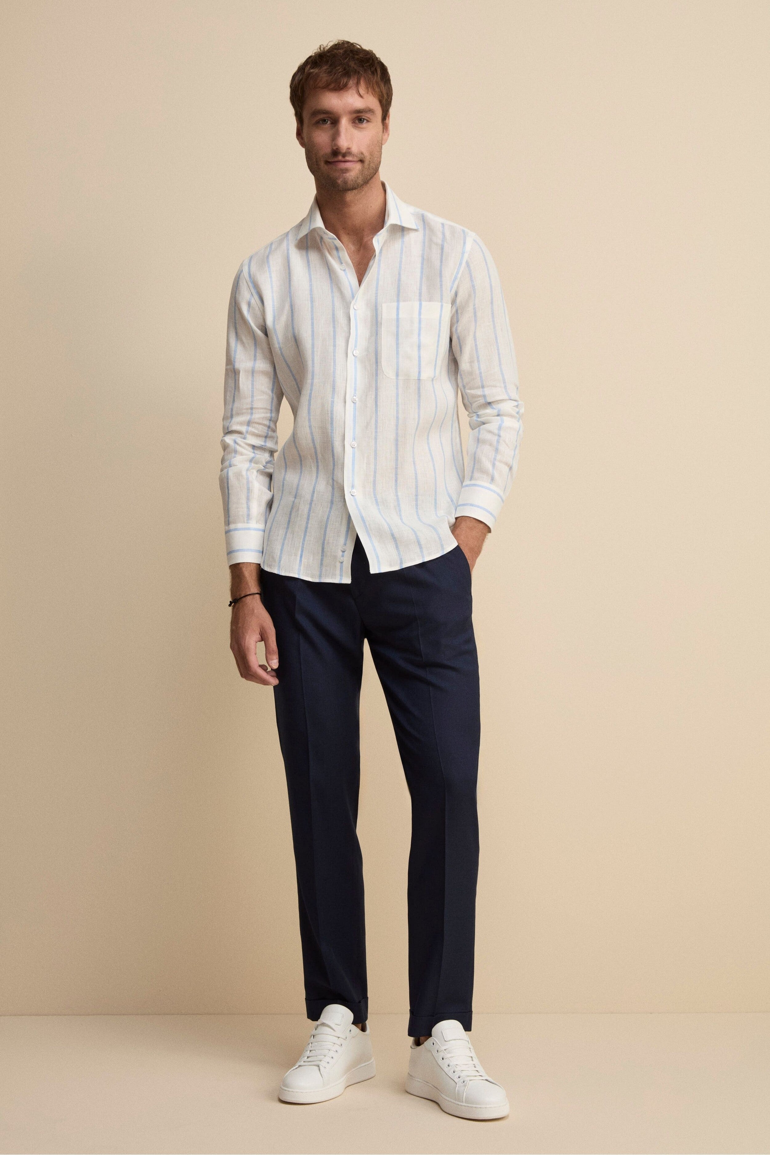 Pantalone Slim Fit in Misto Lana - BLU