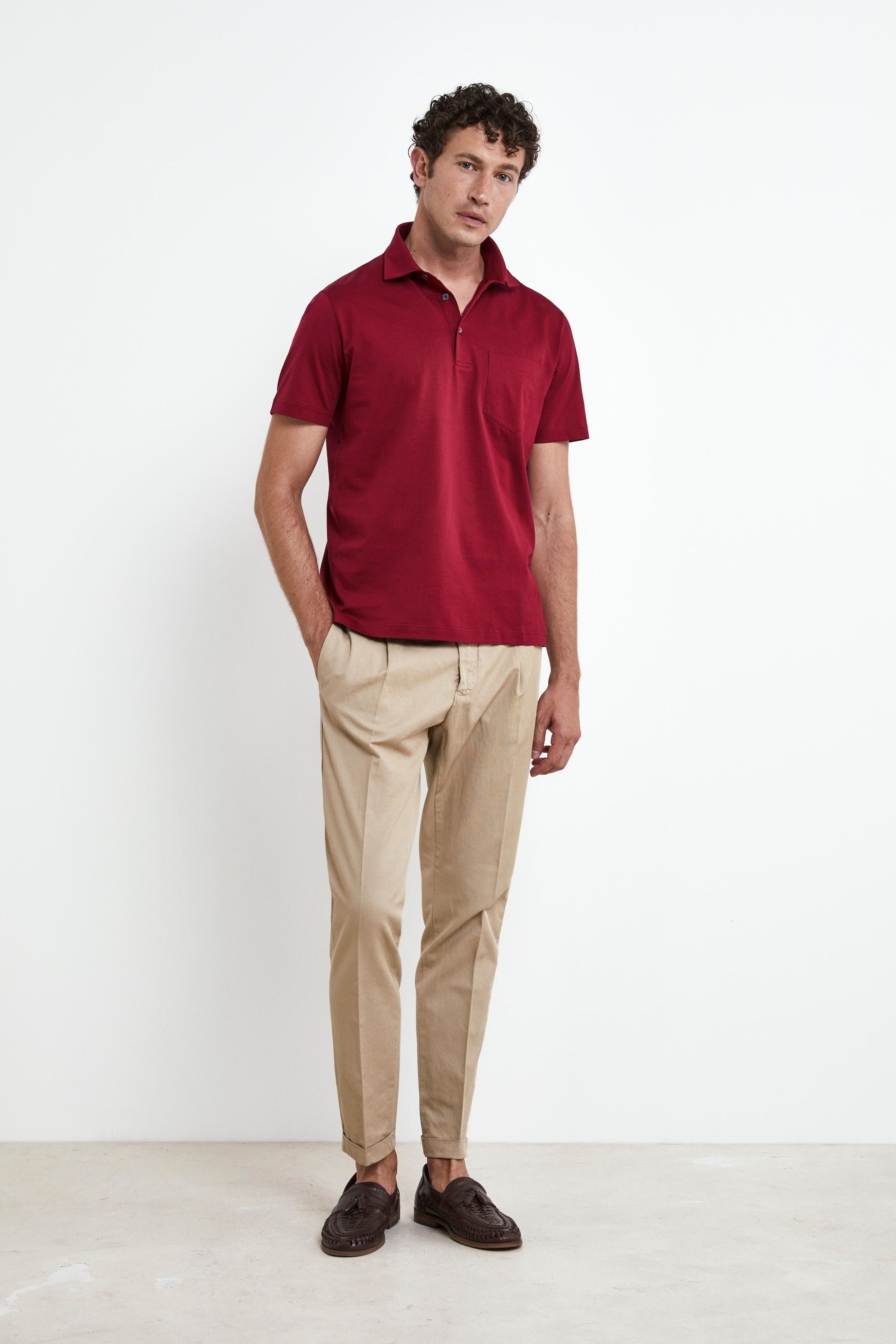 Pantaloni con pinces in cotone - BEIGE