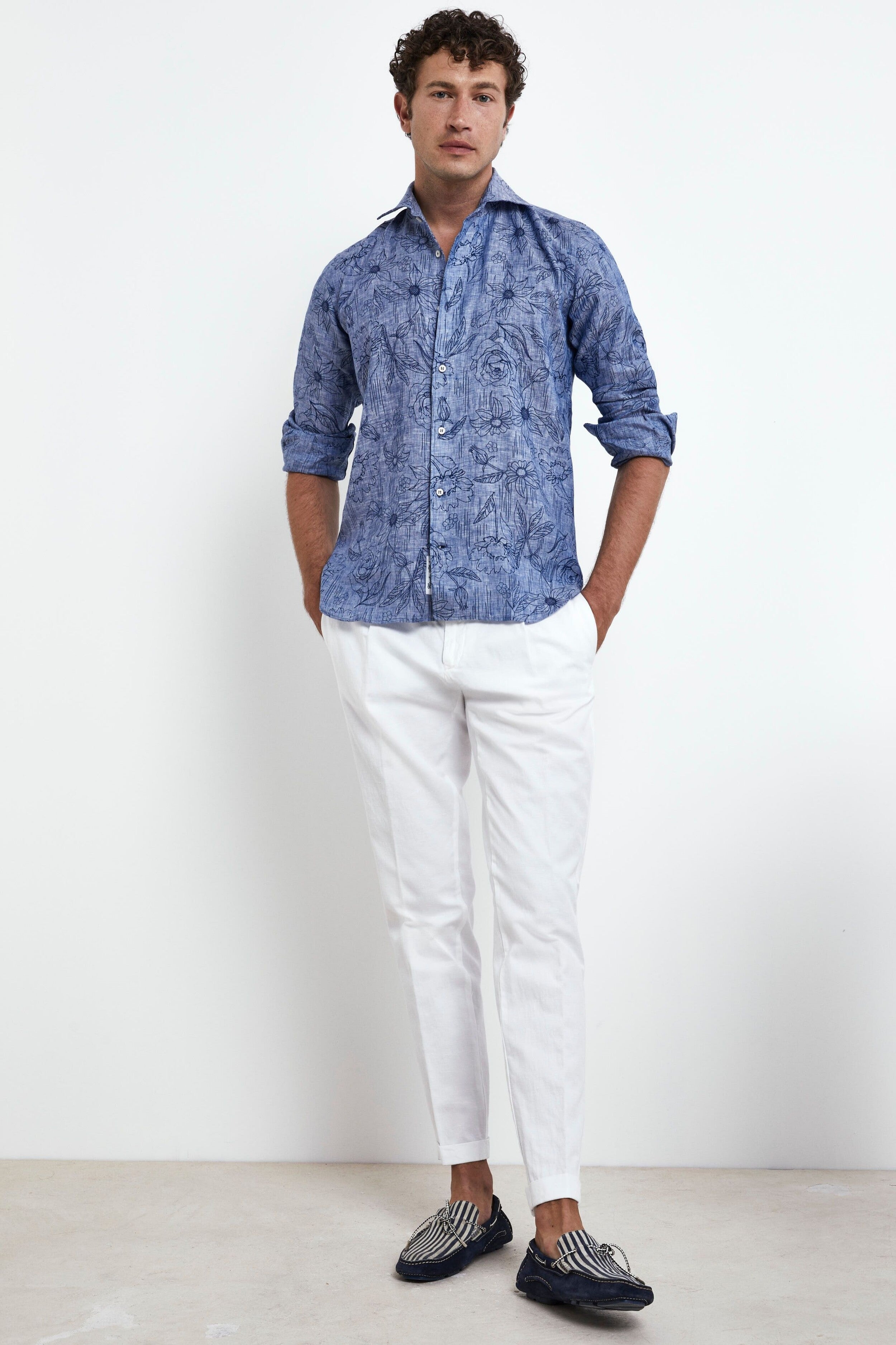 Pantaloni con pinces in cotone - BIANCO