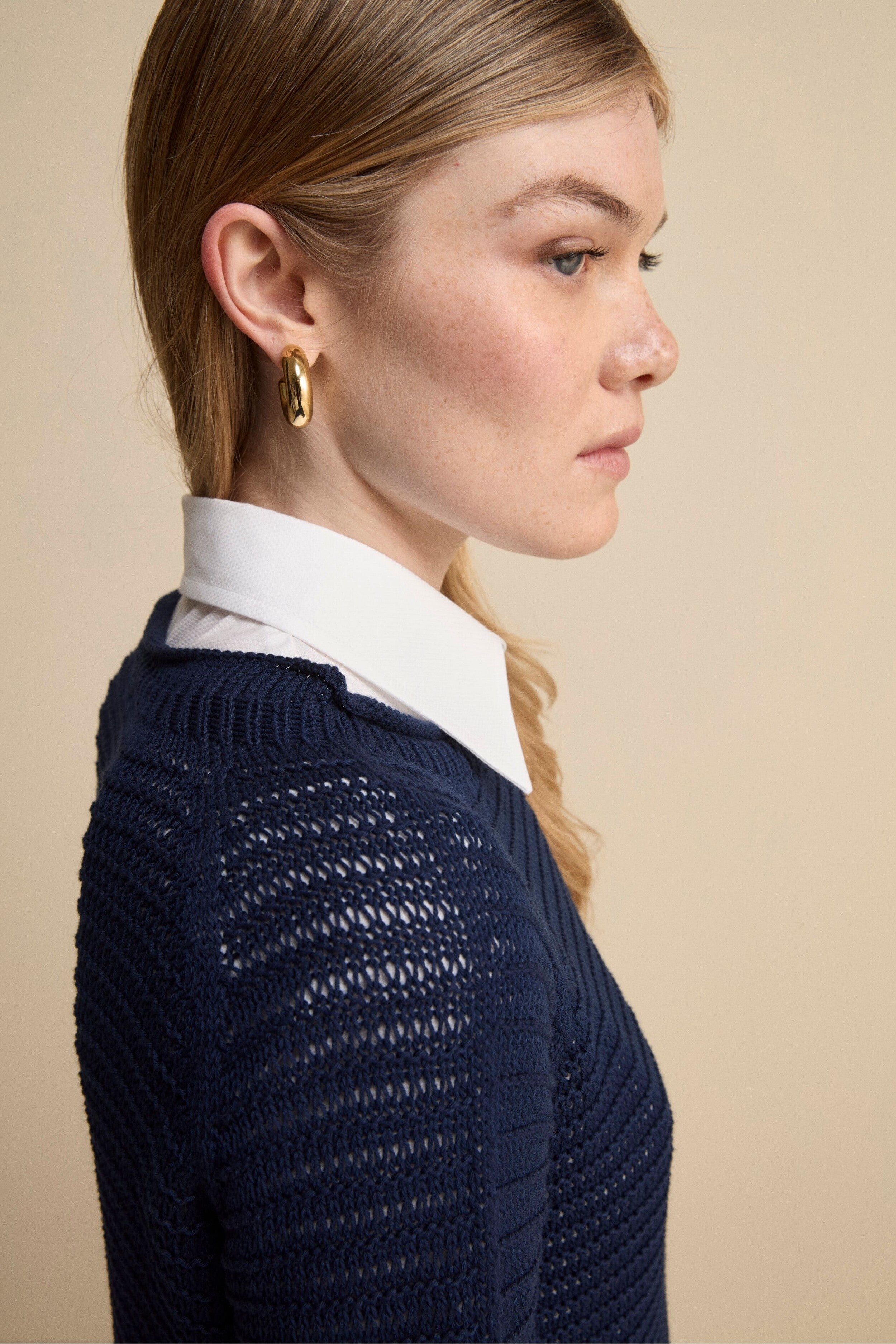 Girocollo Raglan Traforato in Cotone - BLU