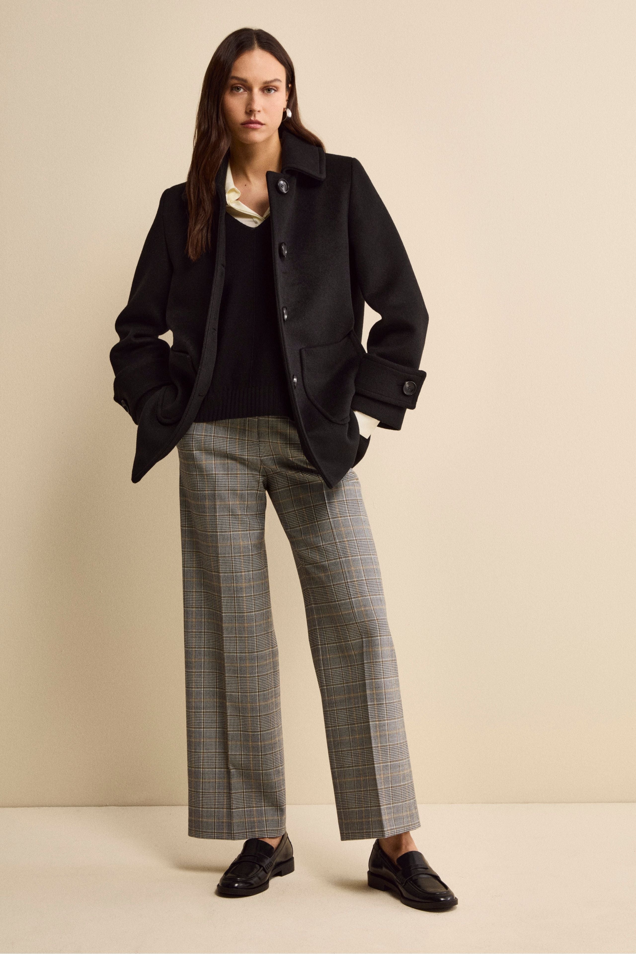 Pantalone Check a Palazzo in Misto Lana - GALLES GRIGIO