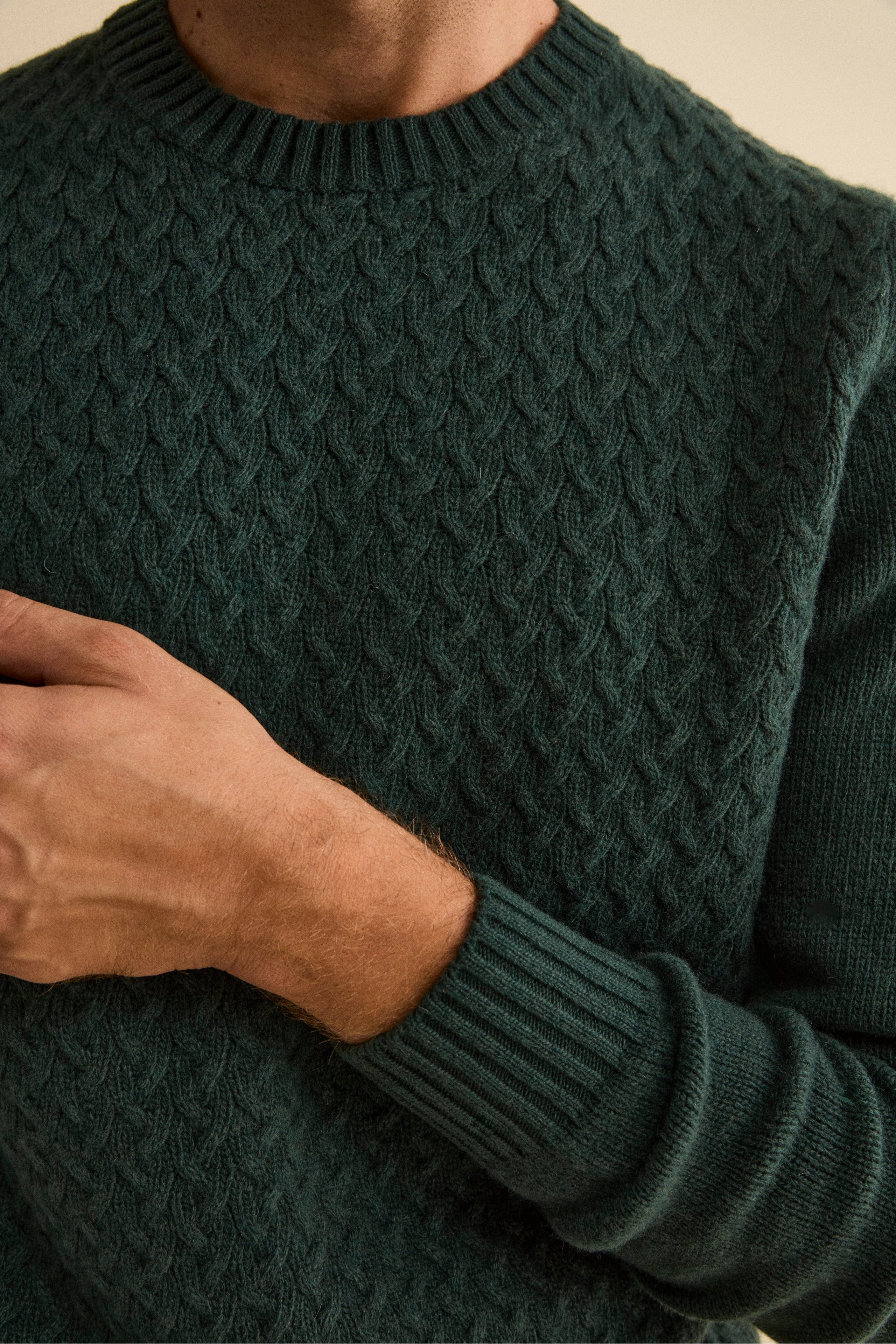 Maglia Girocollo in Lana a Trecce - VERDE