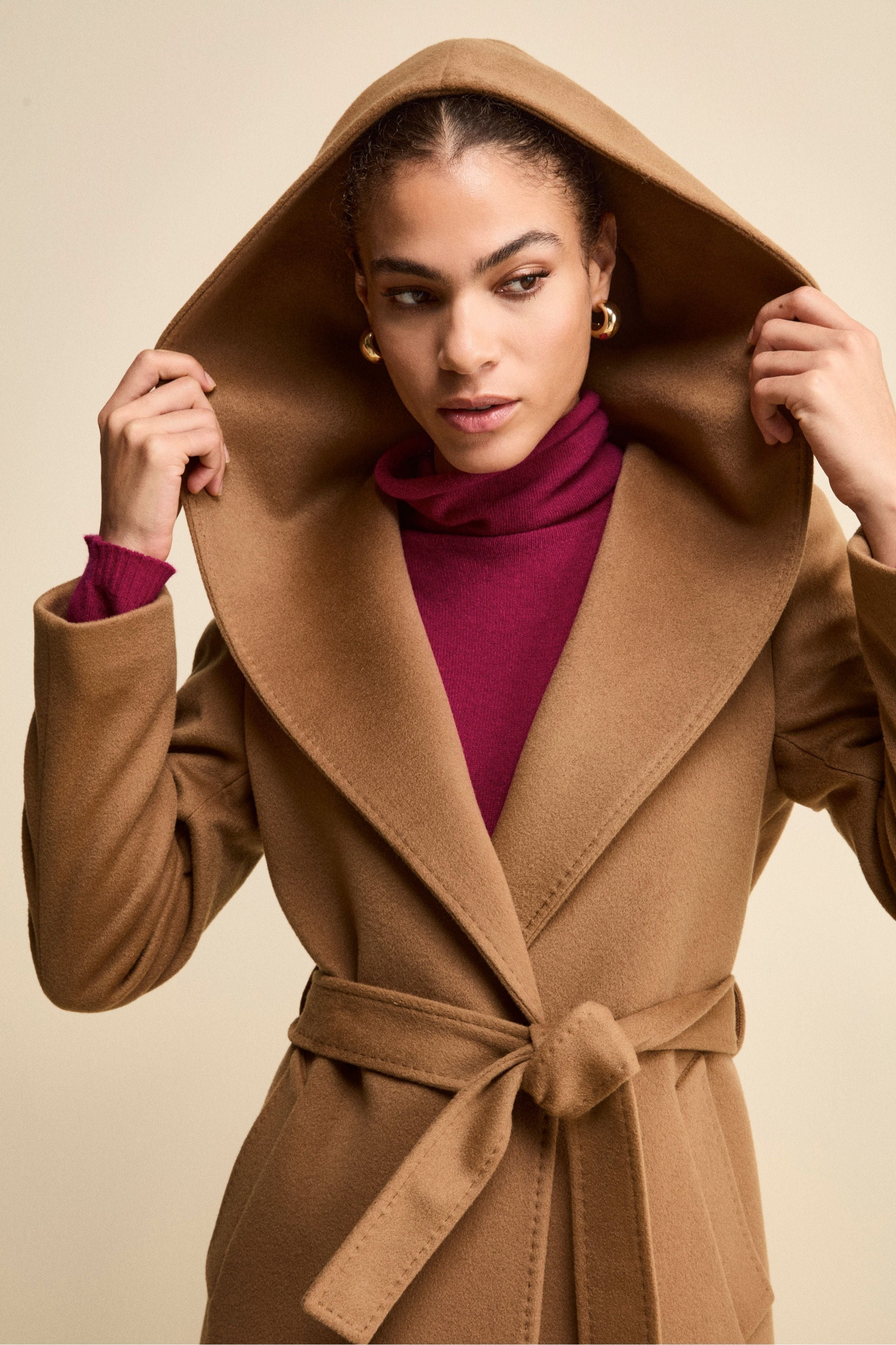 Cappotto Lungo in Lana e Cashmere con Cappuccio - CAMMELLO