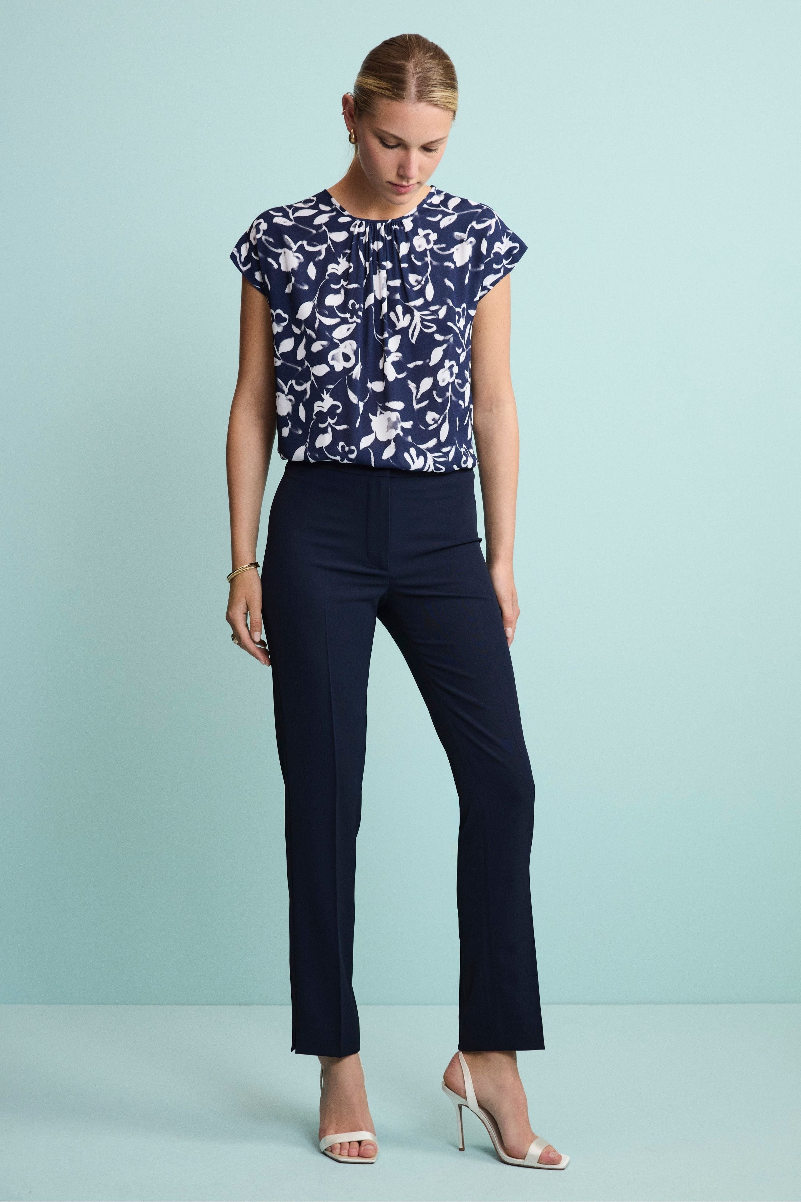 Pantalone Twill a Sigaretta con Spacchi - BLU