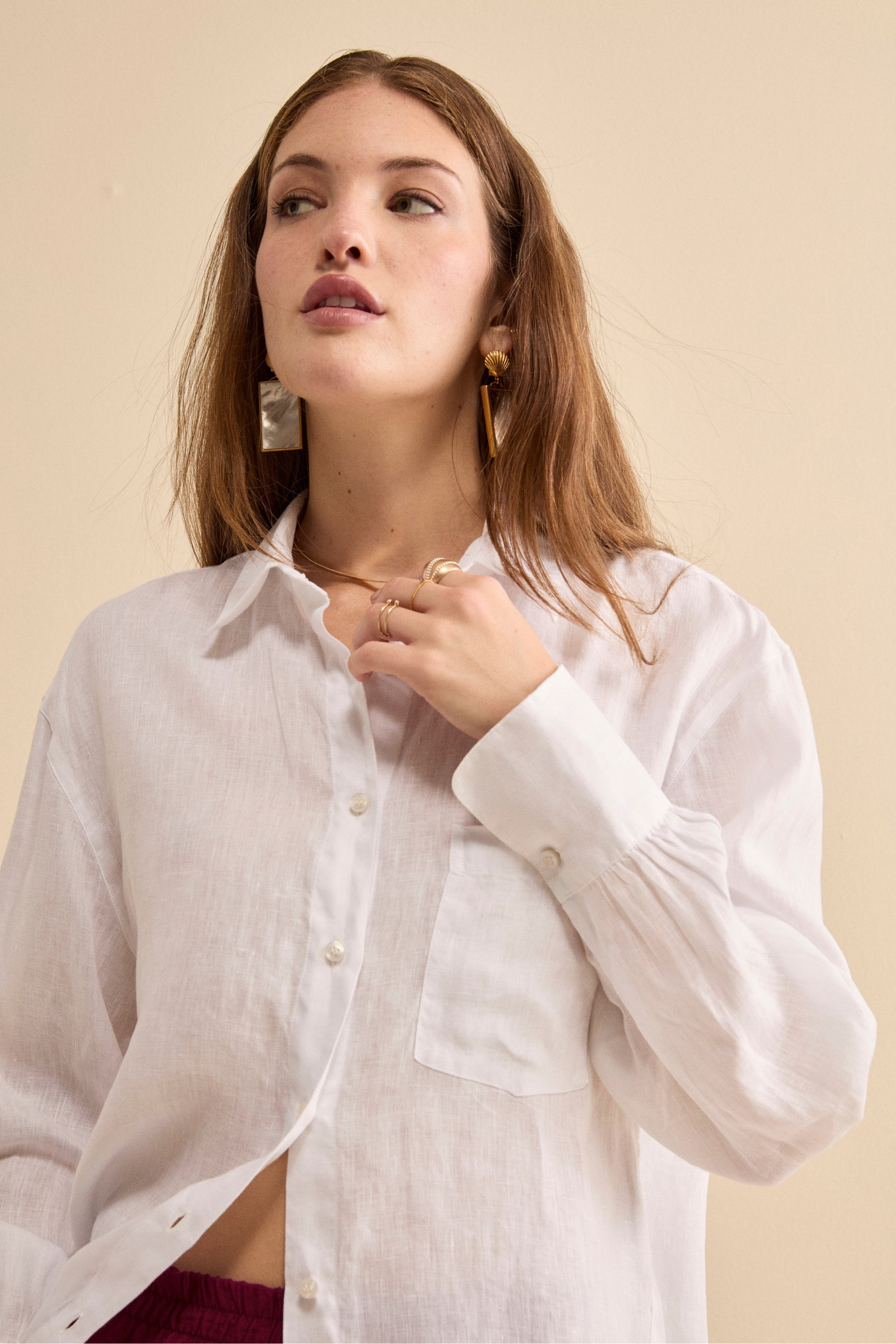 Camicia Over in Lino con Taschino - BIANCO