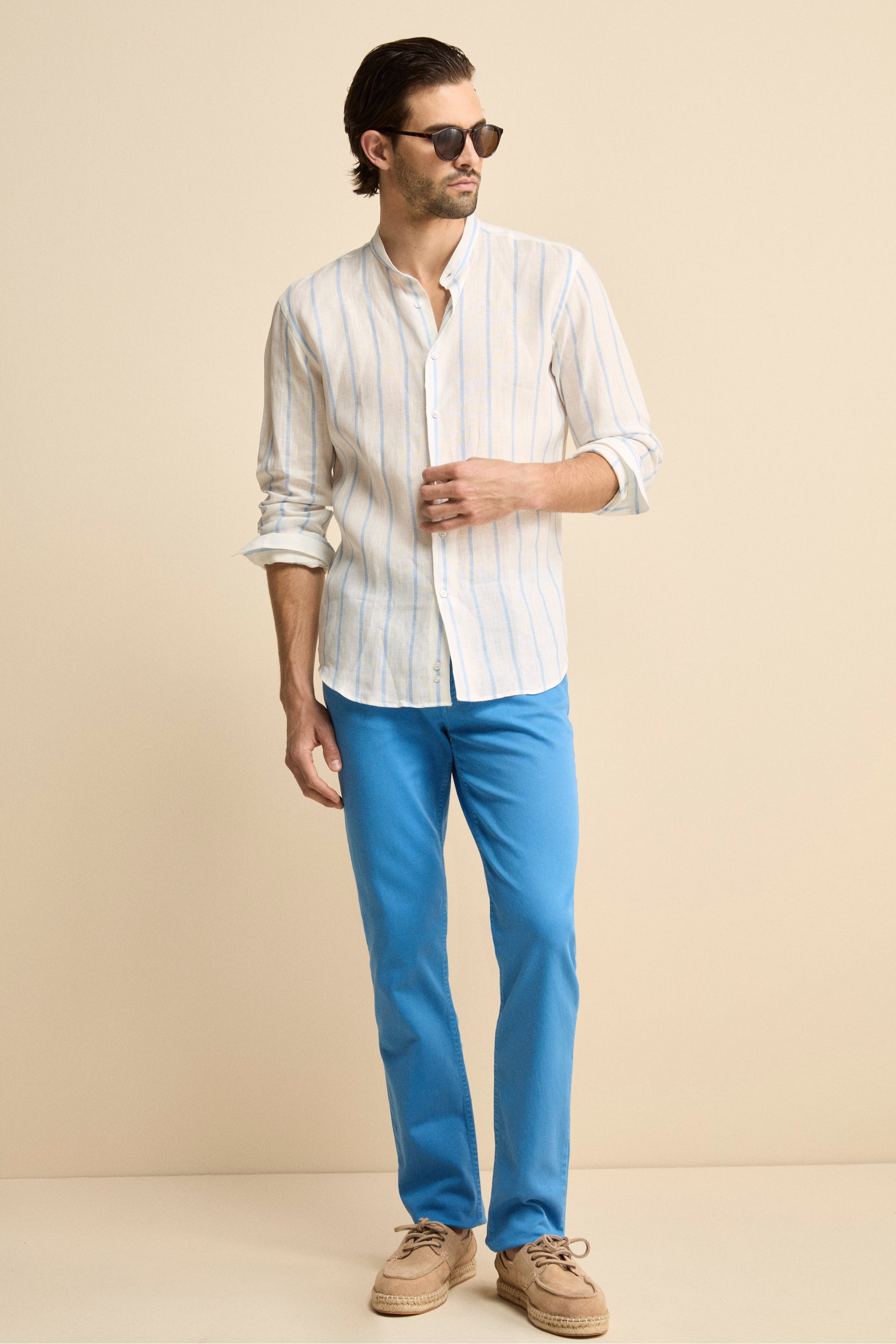 Pantalone Slim Fit Cinque Tasche in Denim - AZZURRO