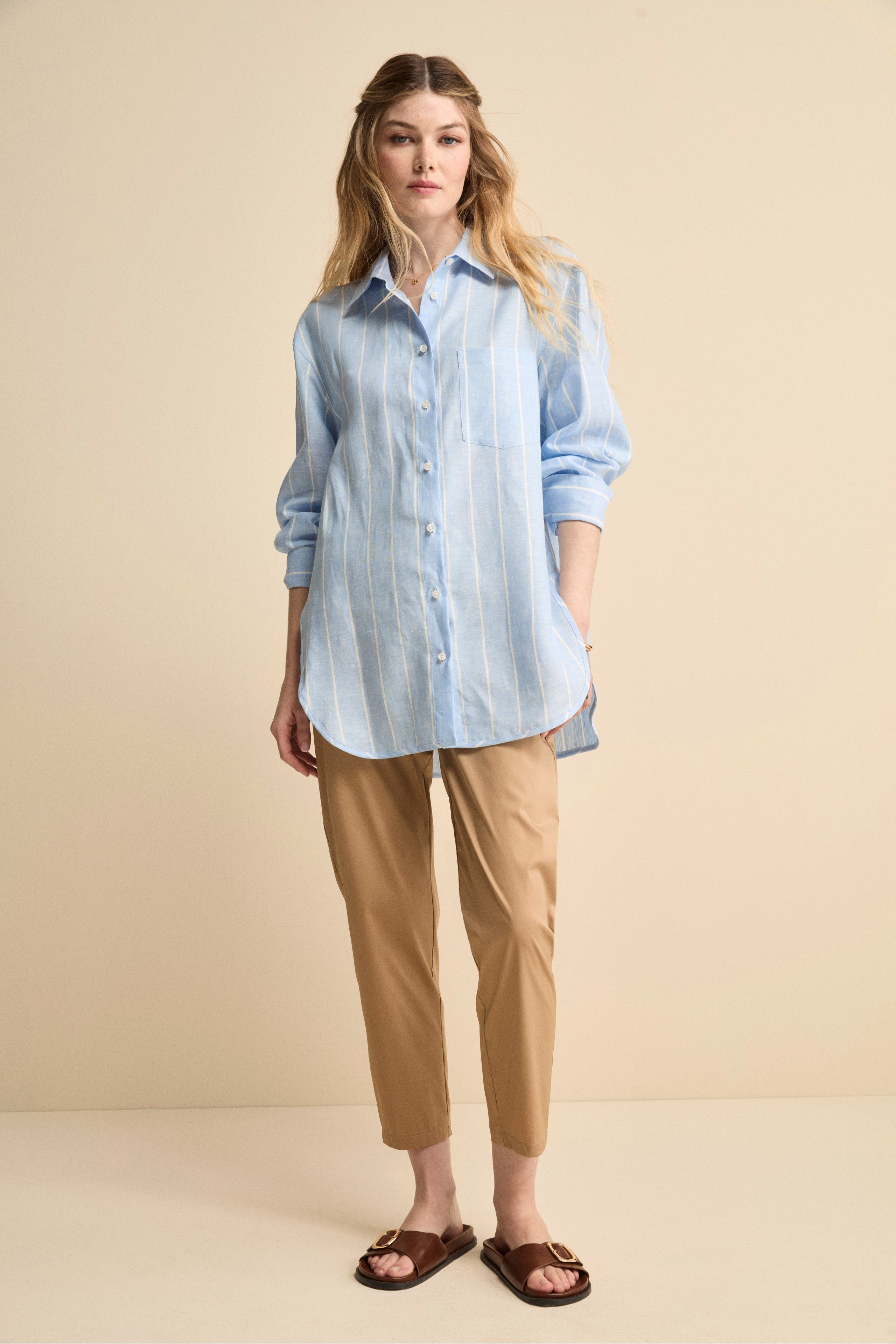 Pantalone Coulisse a Vita Alta in Cotone - KAKI