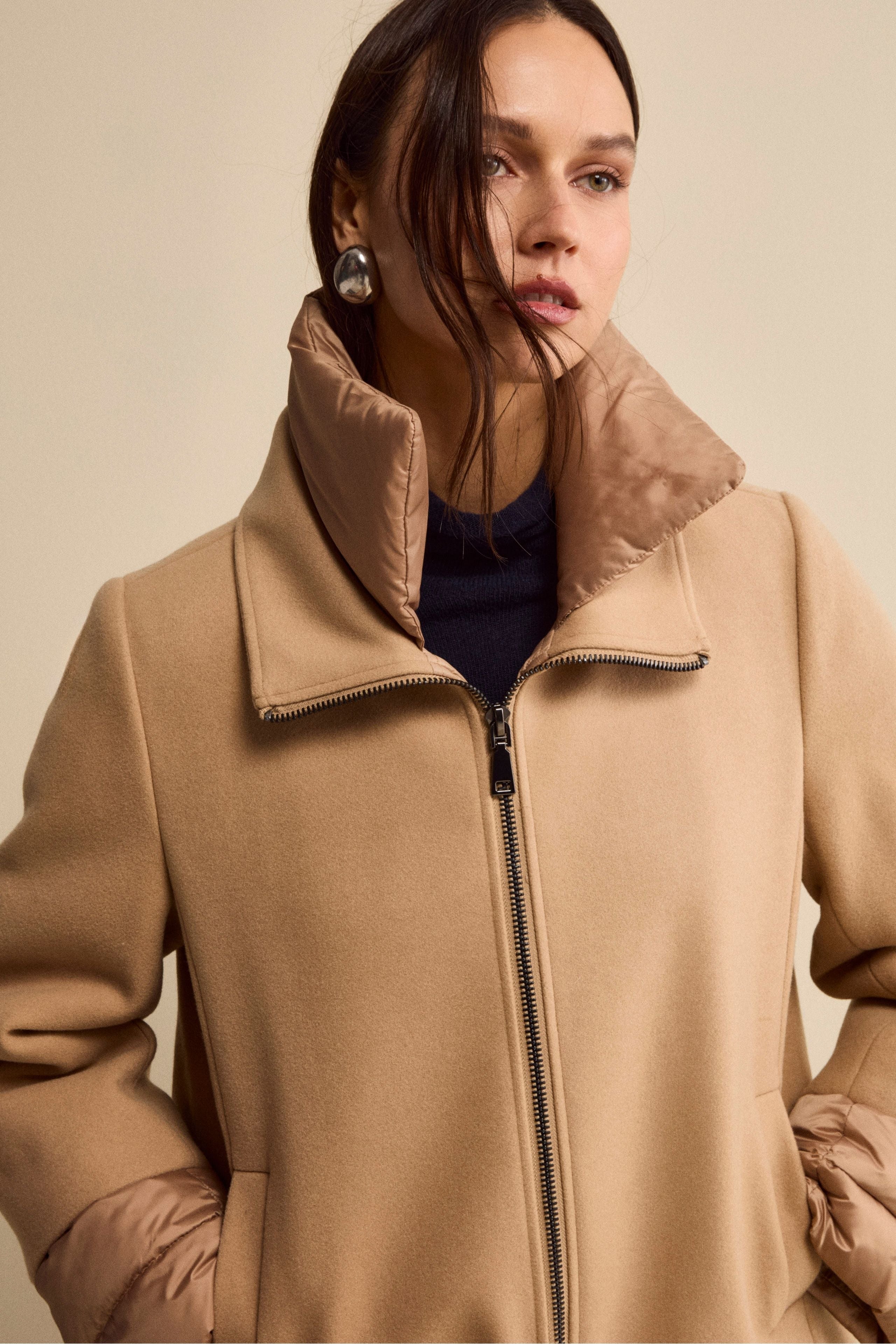 Giubbotto Imbottito Svasato con Zip - CAMMELLO