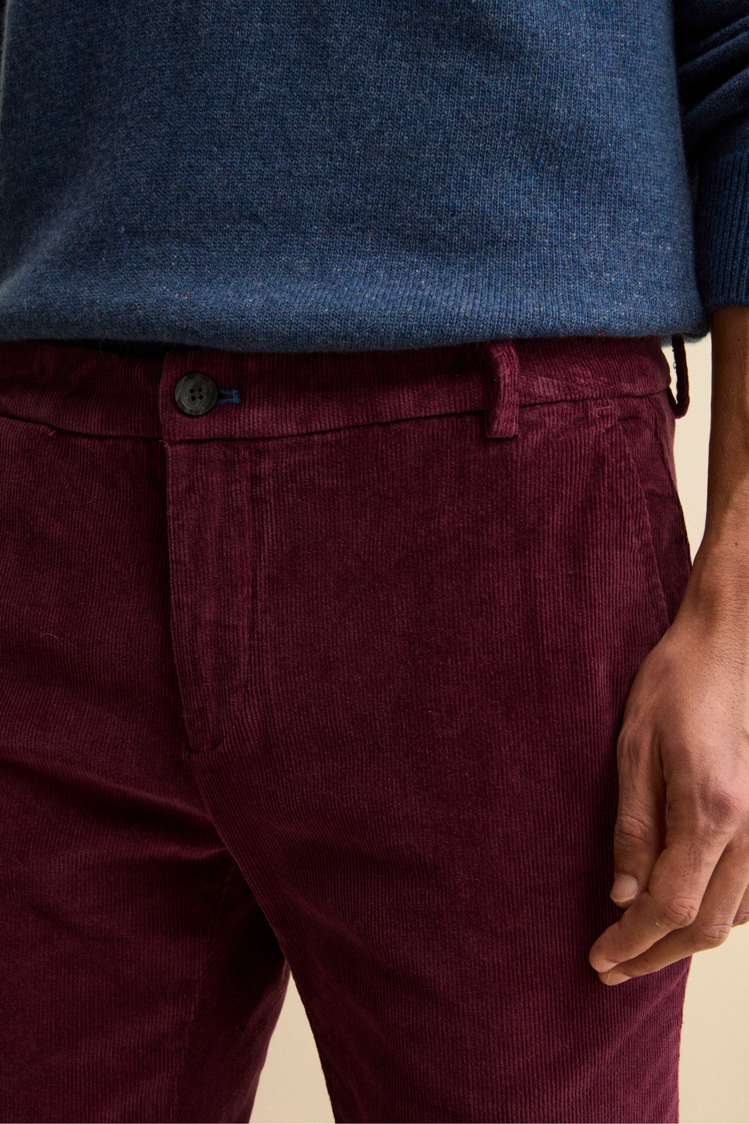 Pantalone Chino Regular Fit in Velluto - BURGUNDY