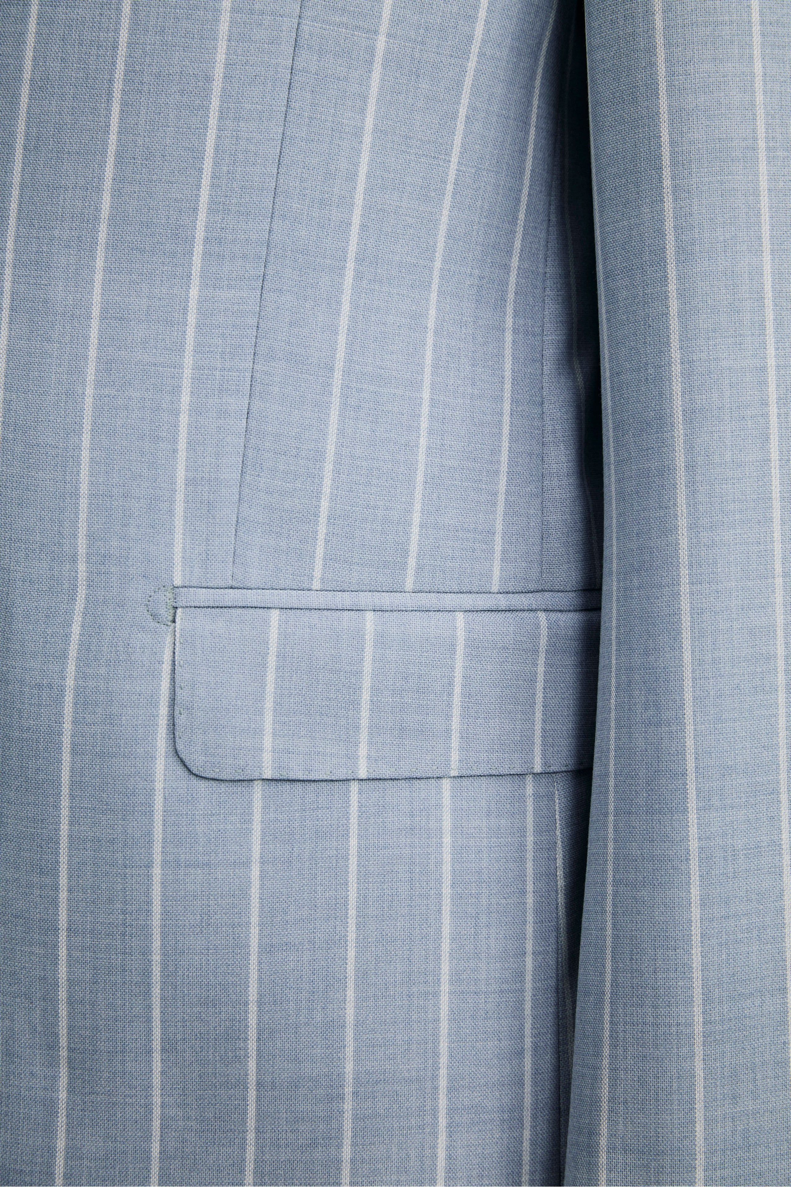 Abito Gessato Monopetto Slim Fit in Lana Vergine - AZZURRO RIGATO