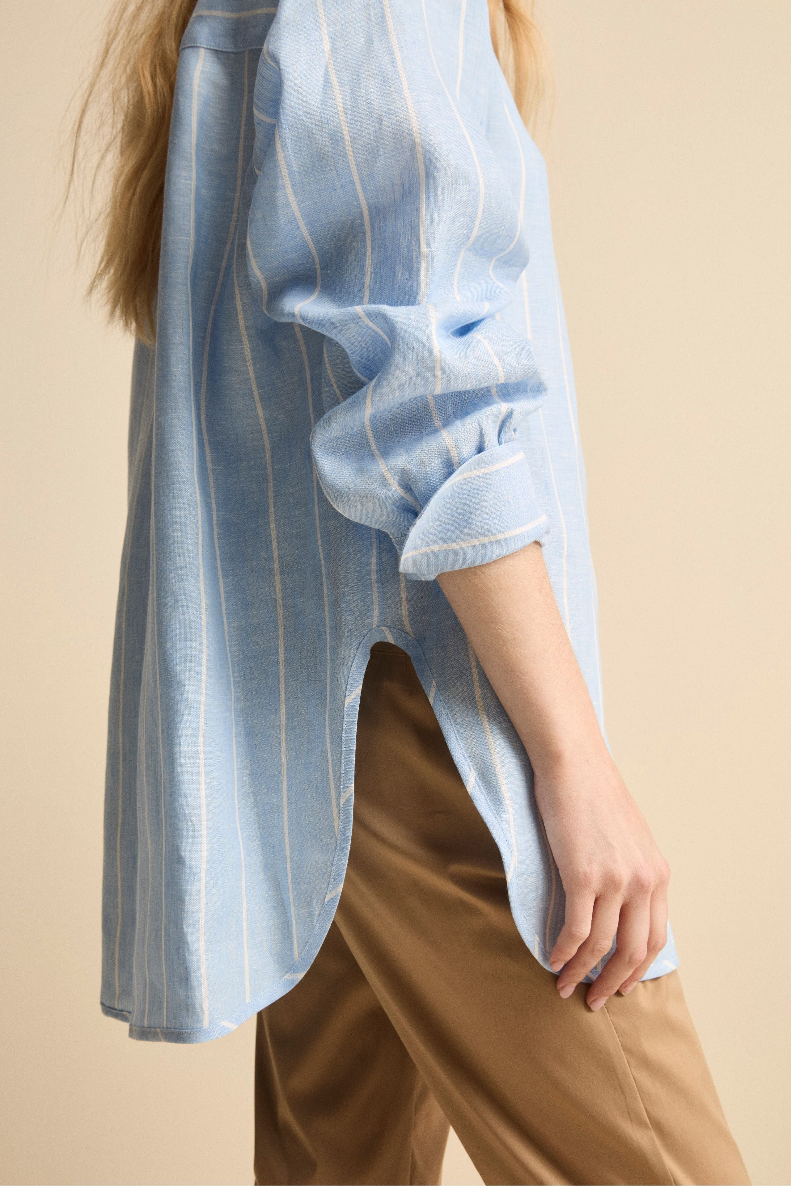 Camicia Over in Lino con Taschino - AZZURRO RIGATO