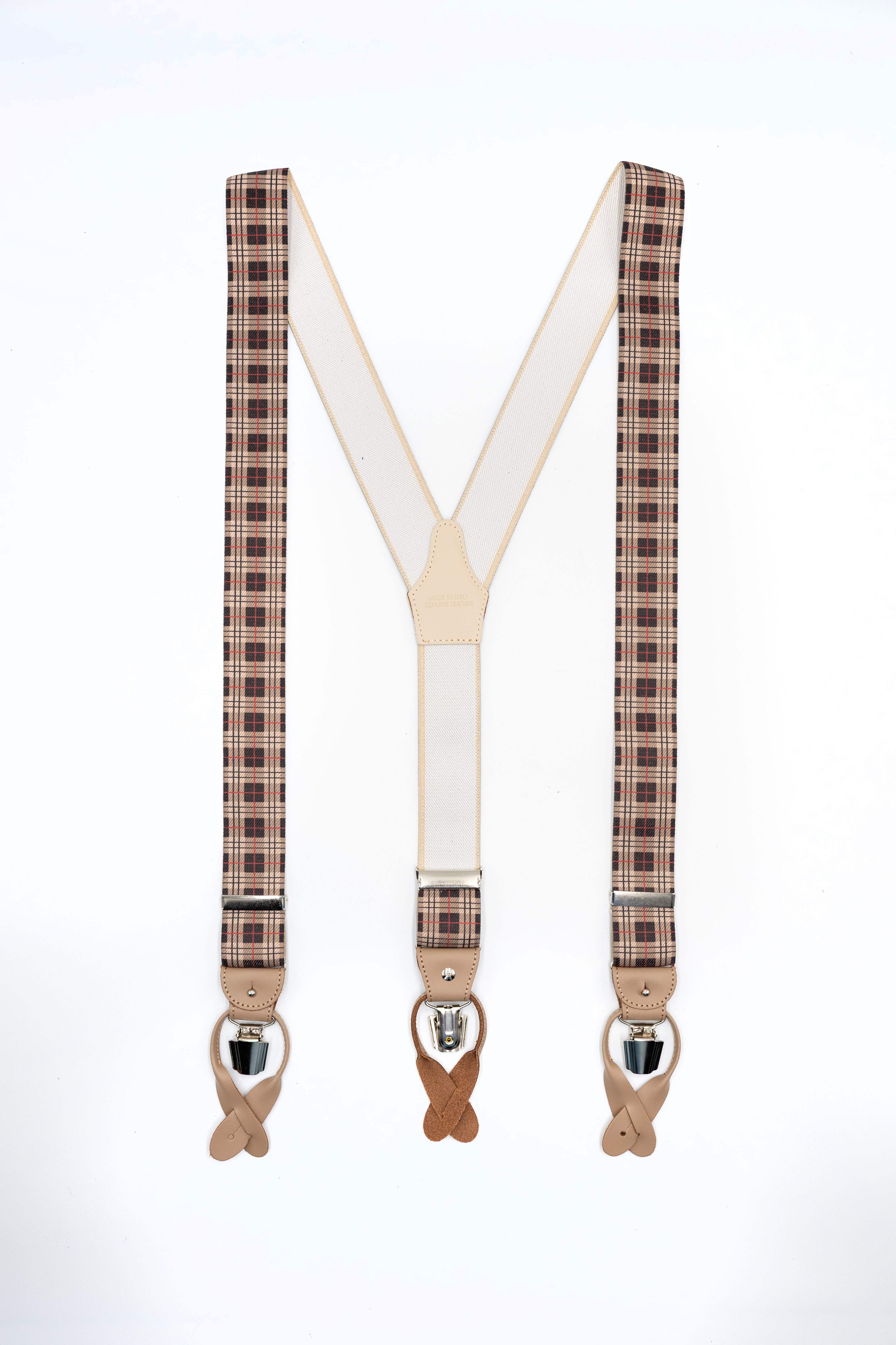 Bretelle Elasticizzate con Clip e Asole in Pelle - NOCCIOLA QUADRI