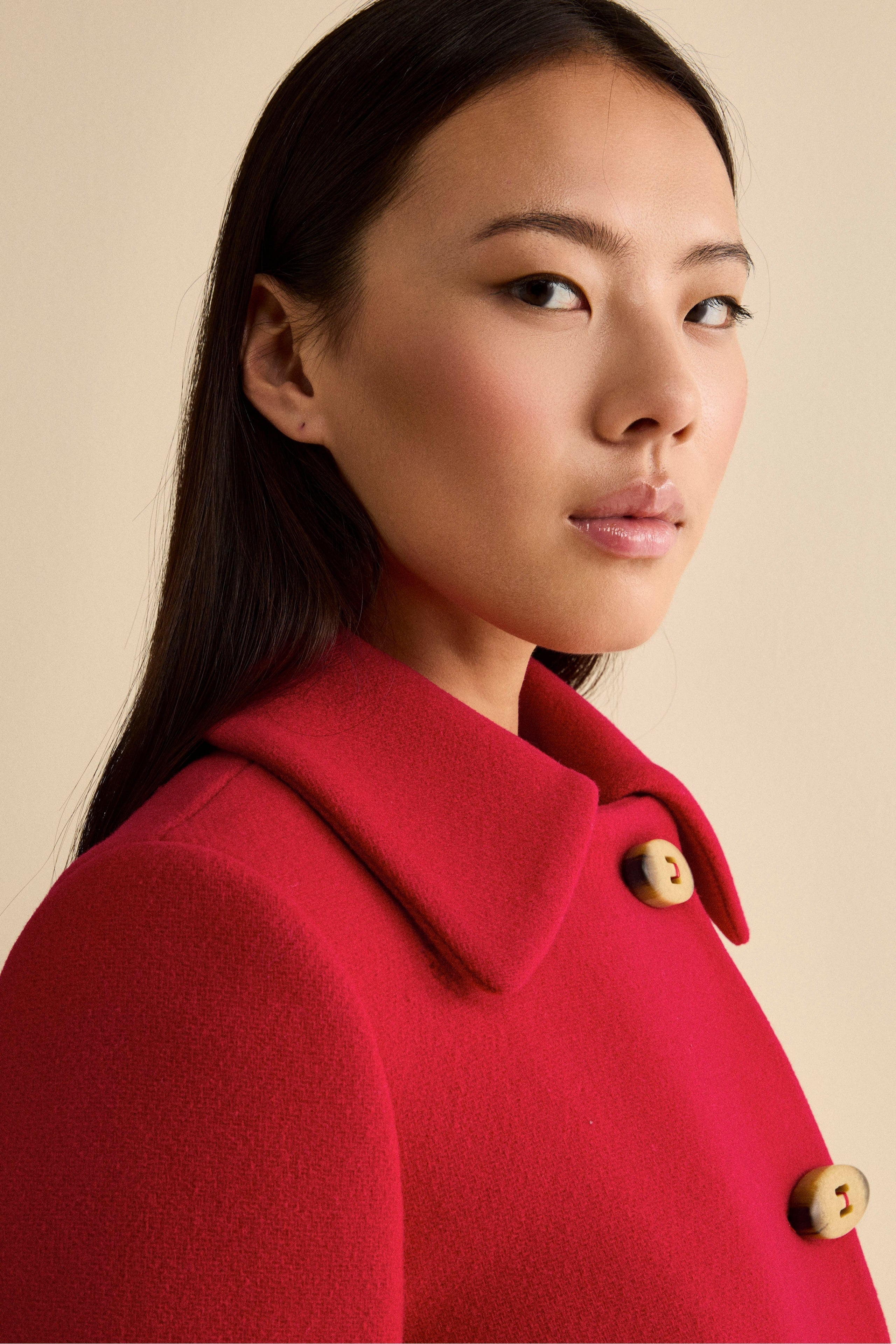 Cappotto Corto Svasato in Misto Lana Vergine - ROSSO