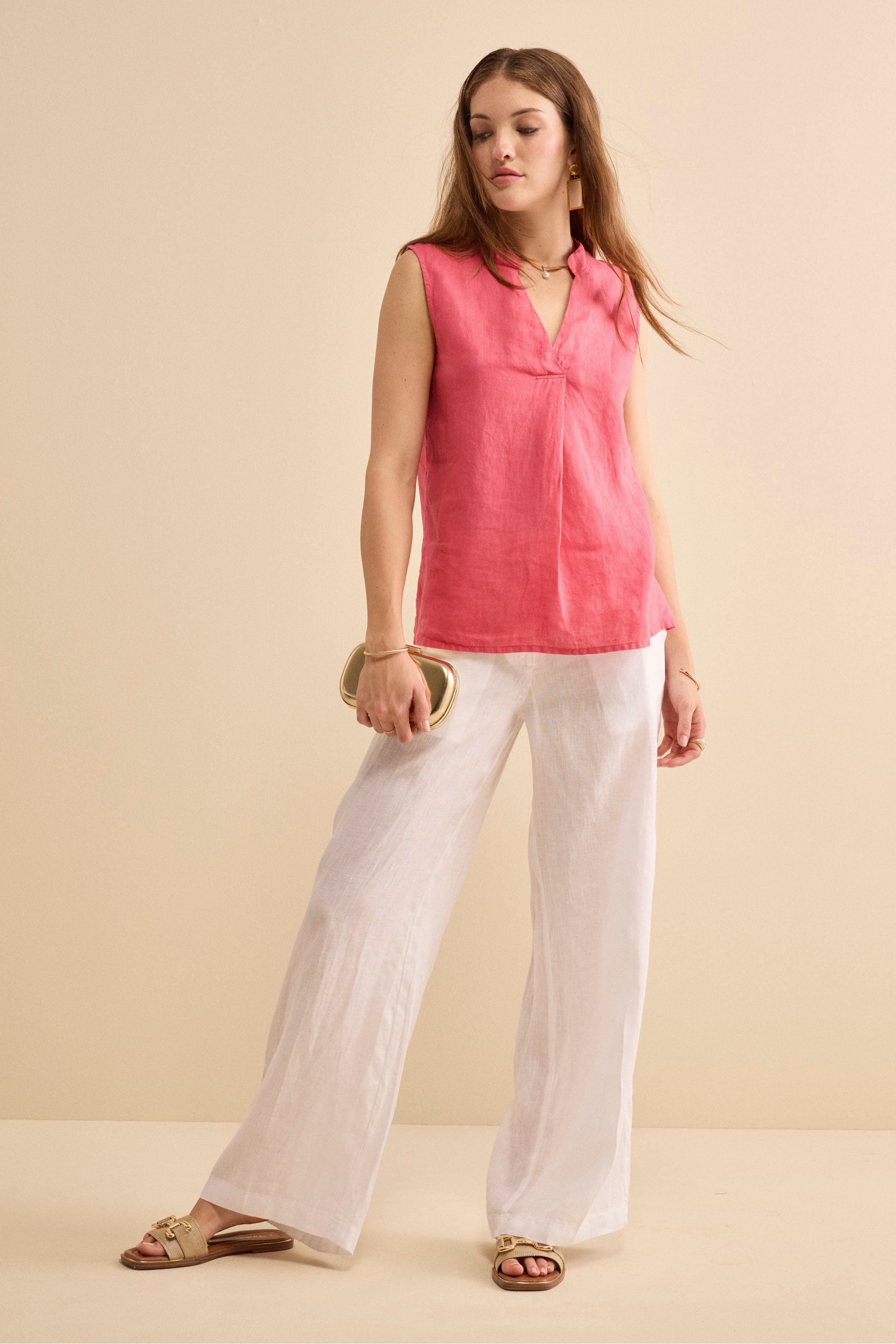 Pantalone in Lino a Gamba Larga - BIANCO