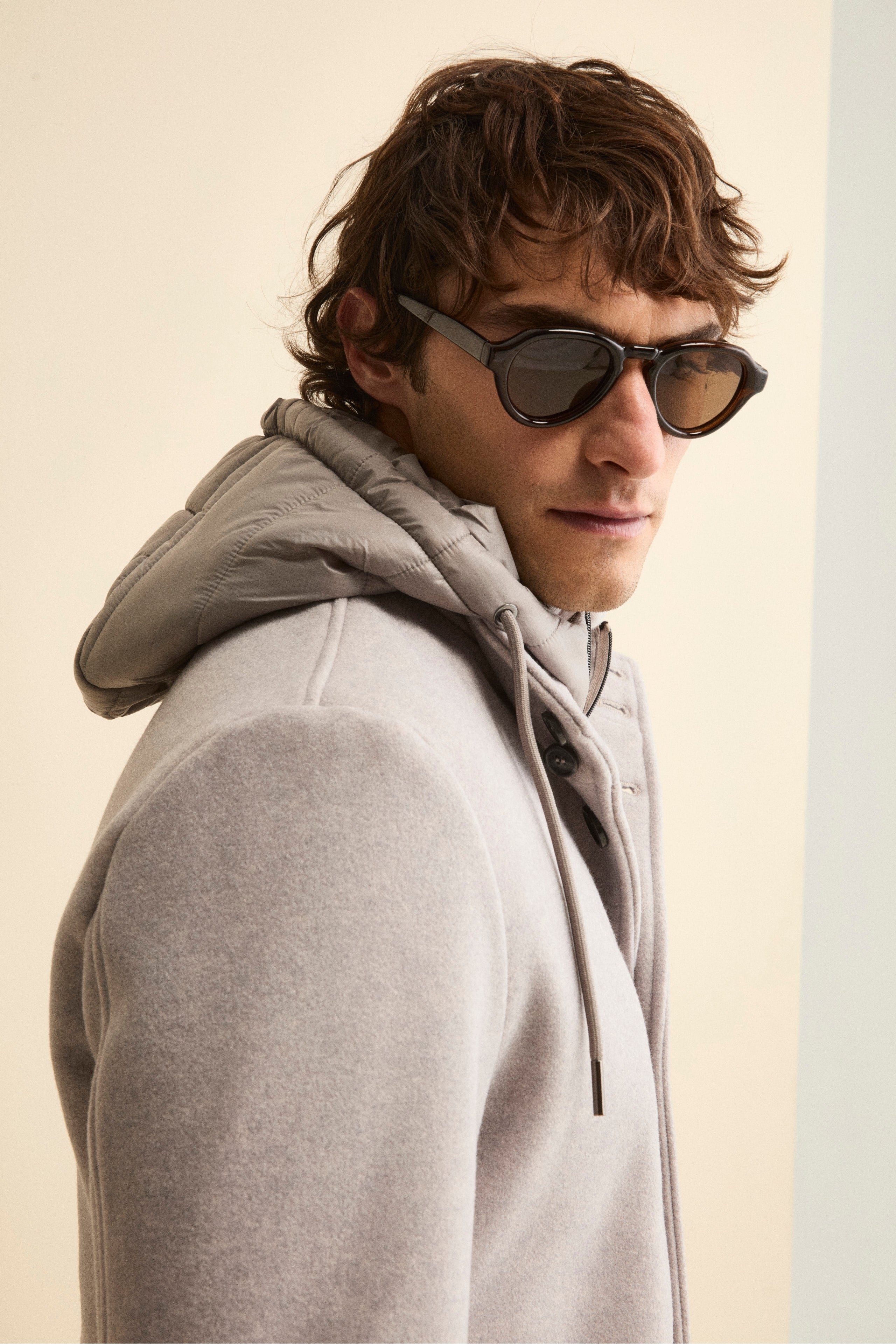 Cappotto in Misto Lana con Cappuccio Removibile - GRIGIO CHIARO