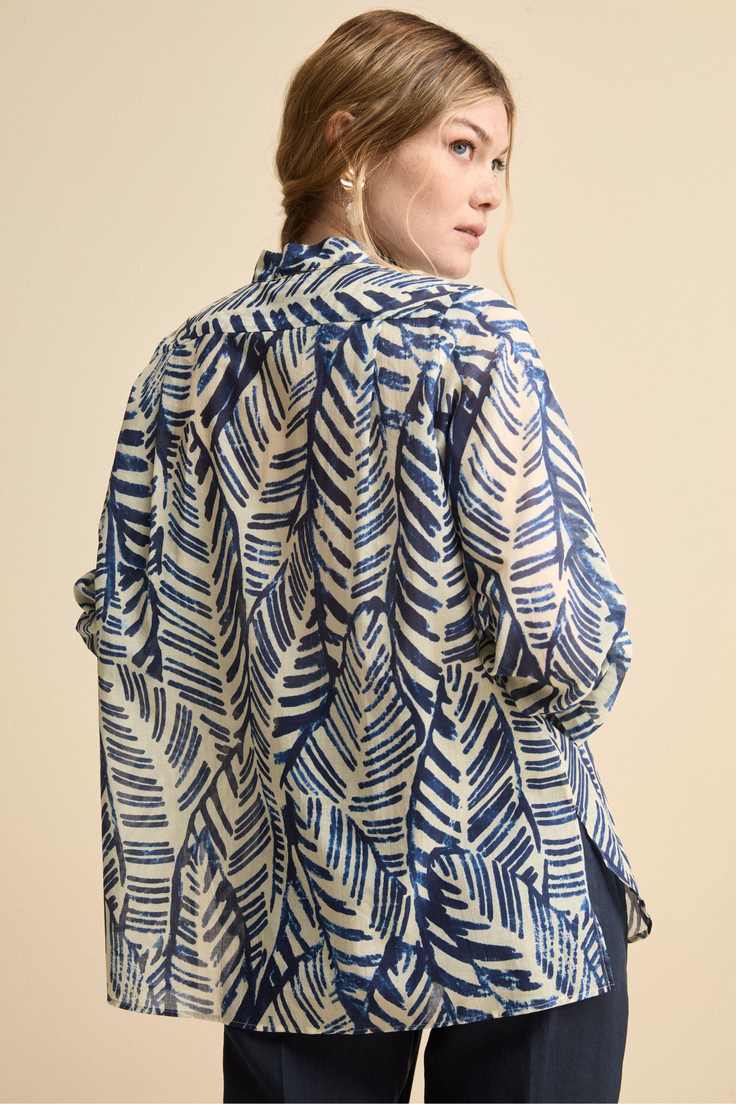 Camicia Over Coreana in Voile di Cotone - FANT. BLU