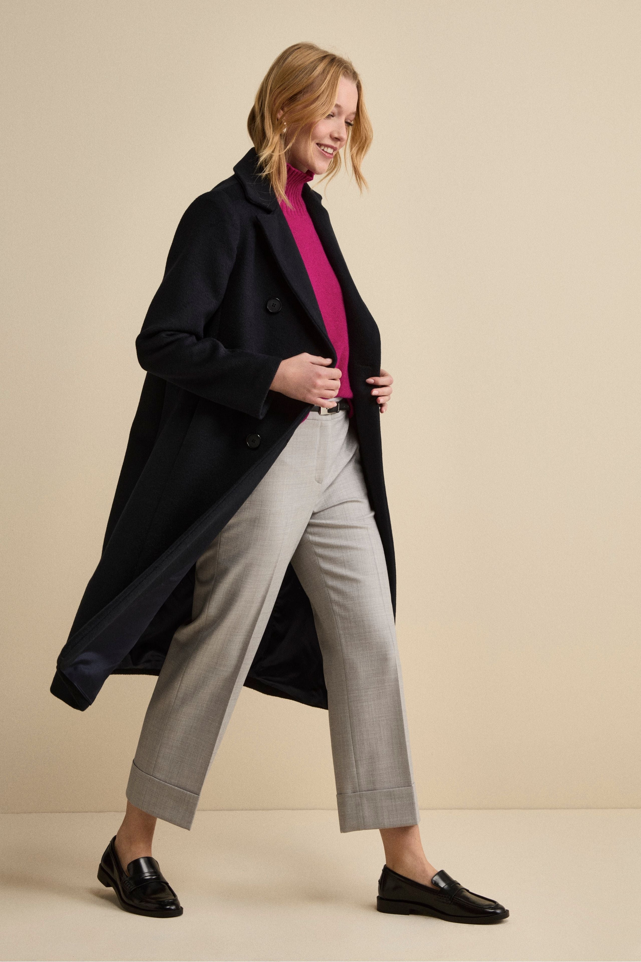 Pantalone a Gamba Larga con Risvolto in Misto Lana - GRIGIO CHIARO