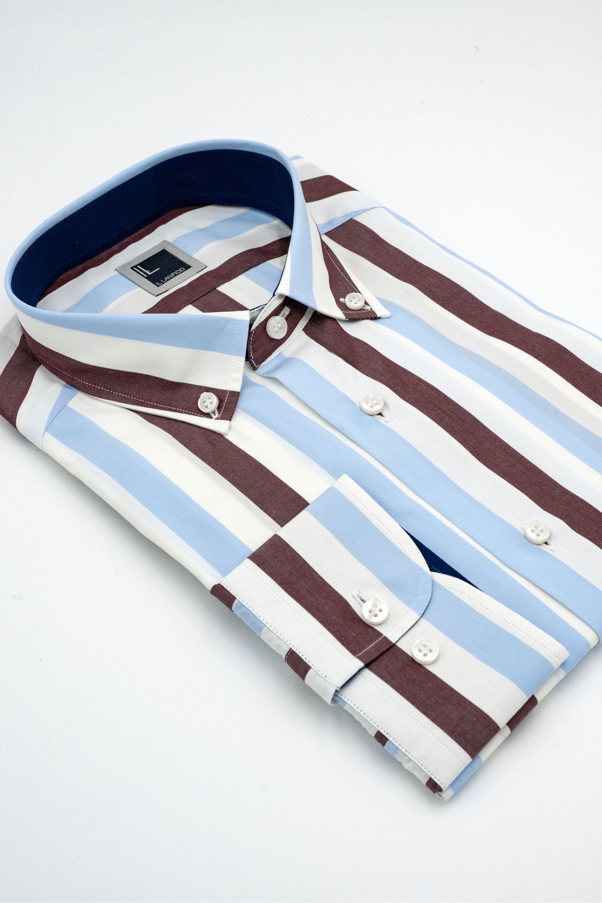 Camicia Slim Fit a Righe Button Down - RIGATO BEIGE/BLU