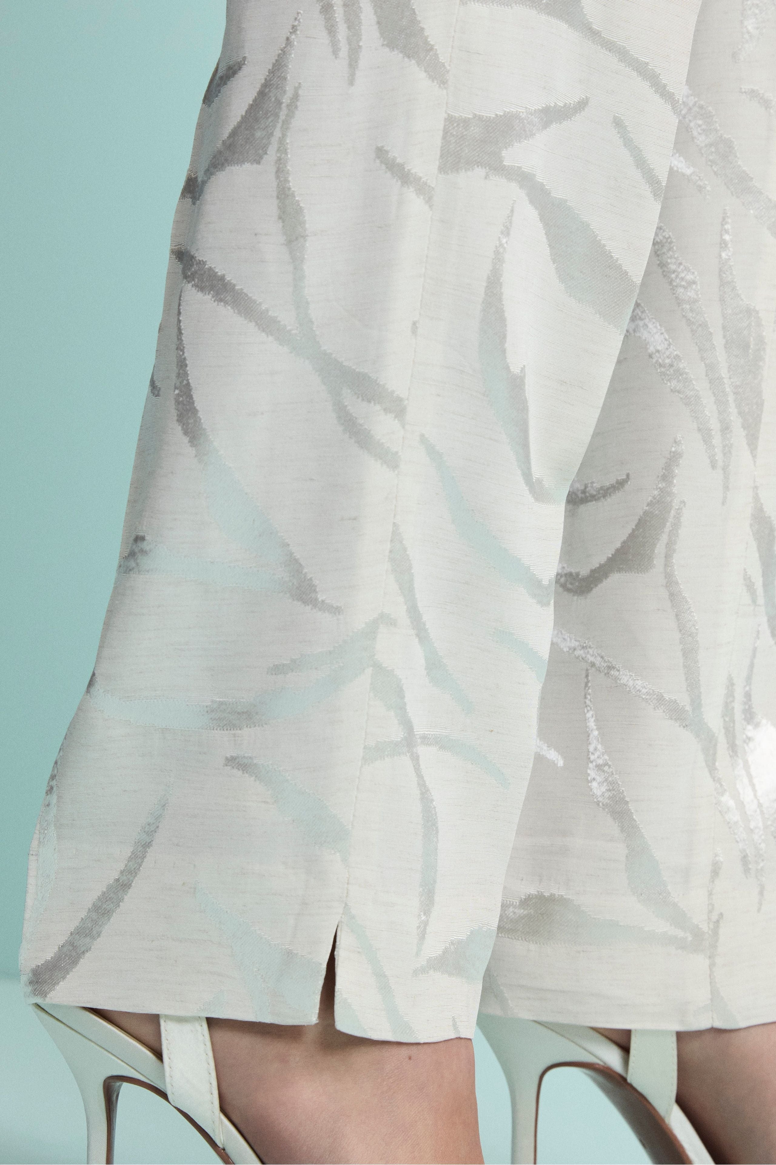 Pantalone a Sigaretta Damascato in Misto Lino - ECRU