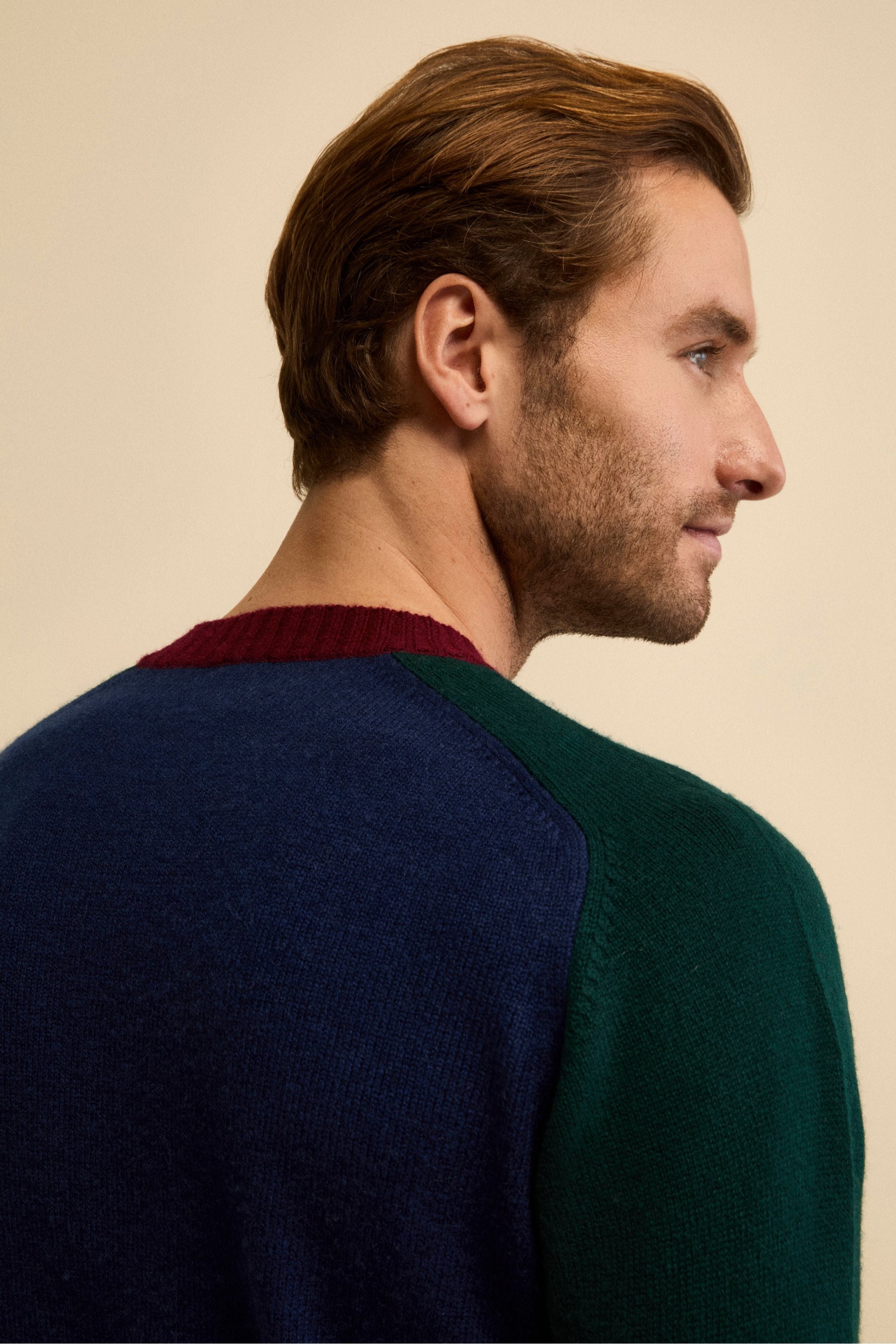 Girocollo Raglan a Righe in Lana e Cashmere - FANT. BLU