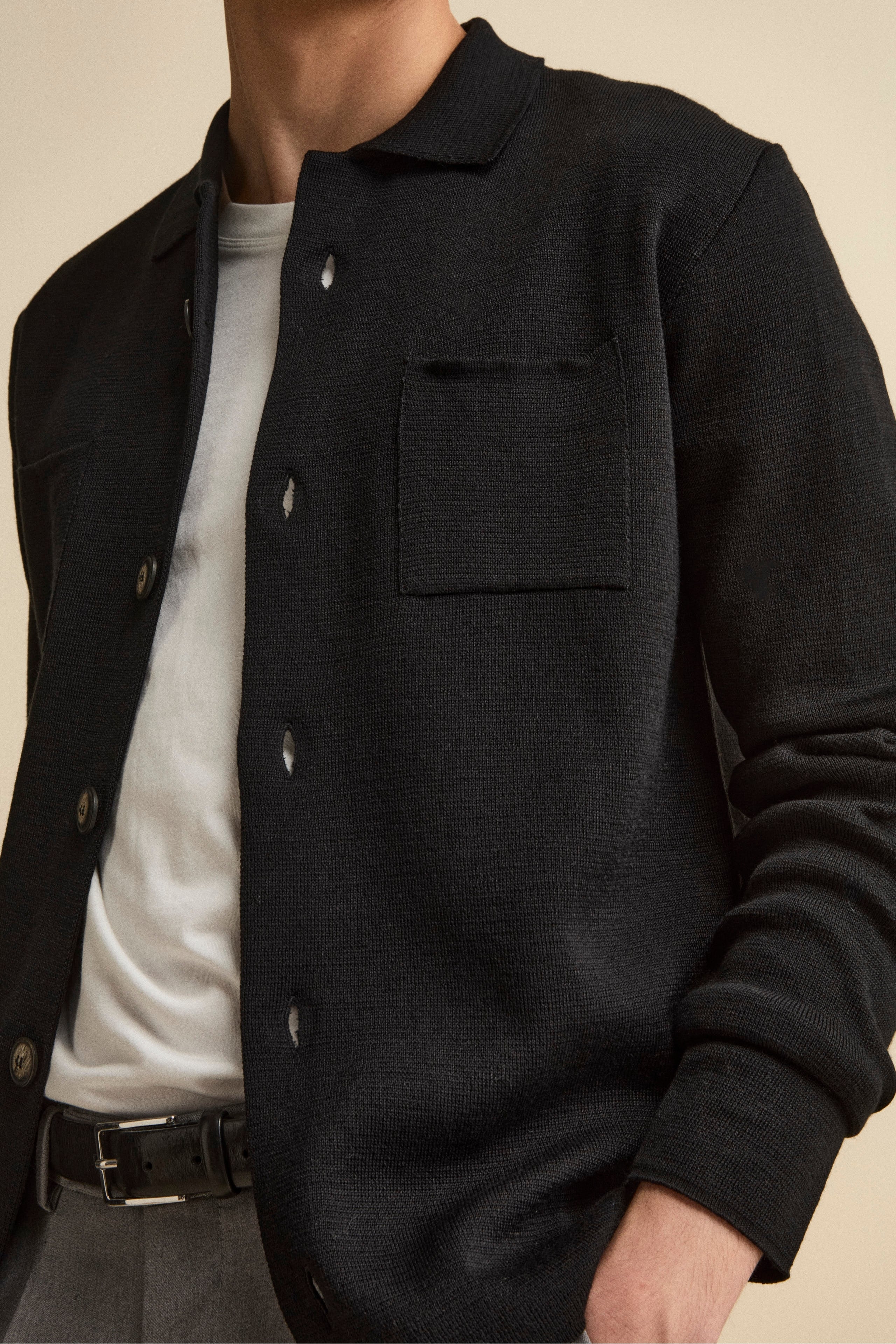 Cardigan in Misto Lana con Tasche - NERO