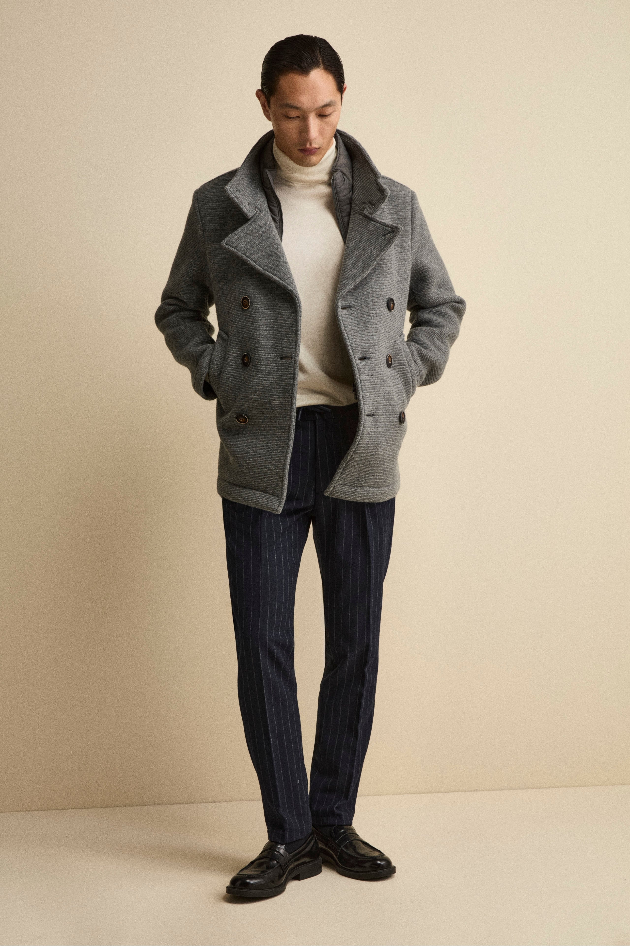 Pantalone Gessato con Coulisse in Misto Lana - BLU