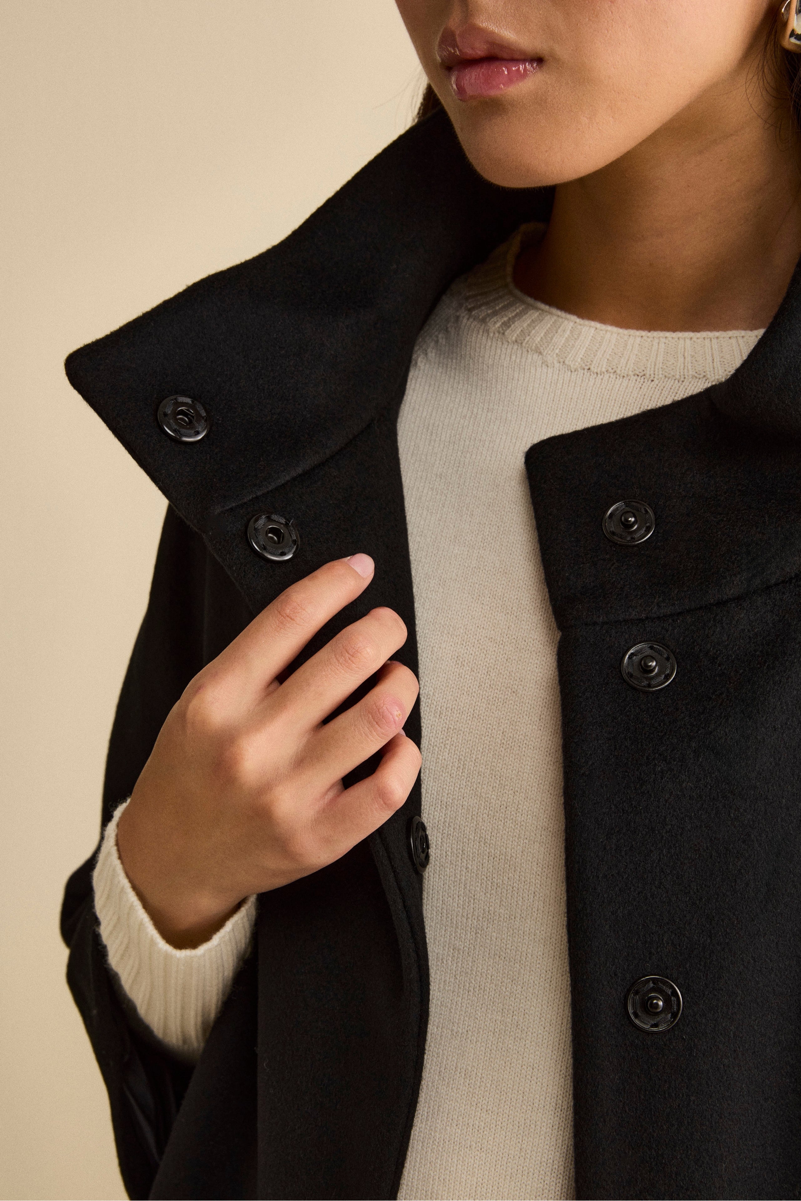 Cappotto Over Corto in Misto Lana e Cashmere - NERO