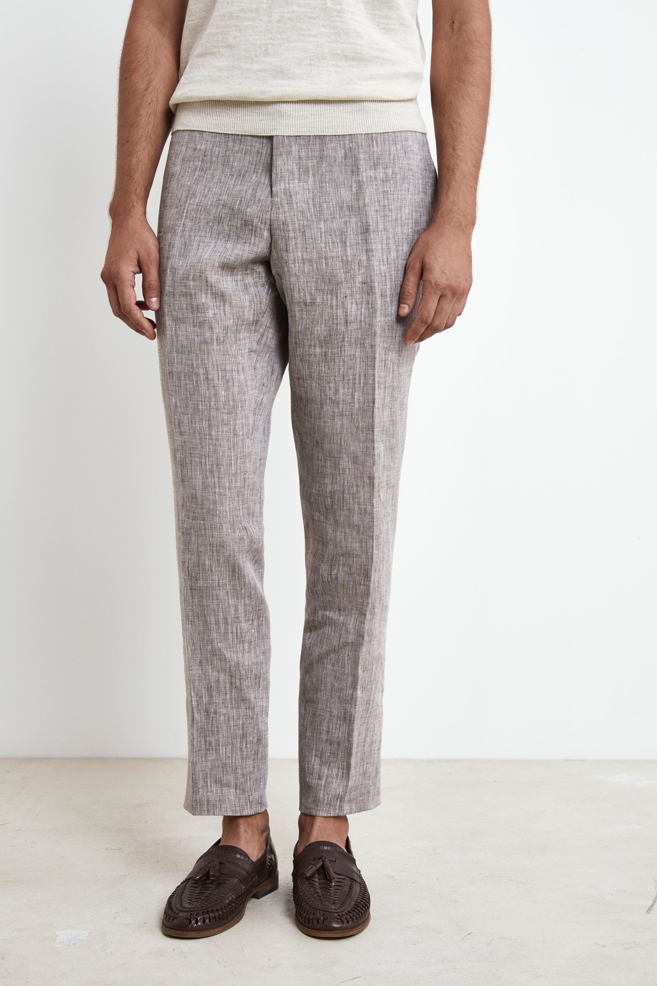 Abito in lino slim fit - MARRONE