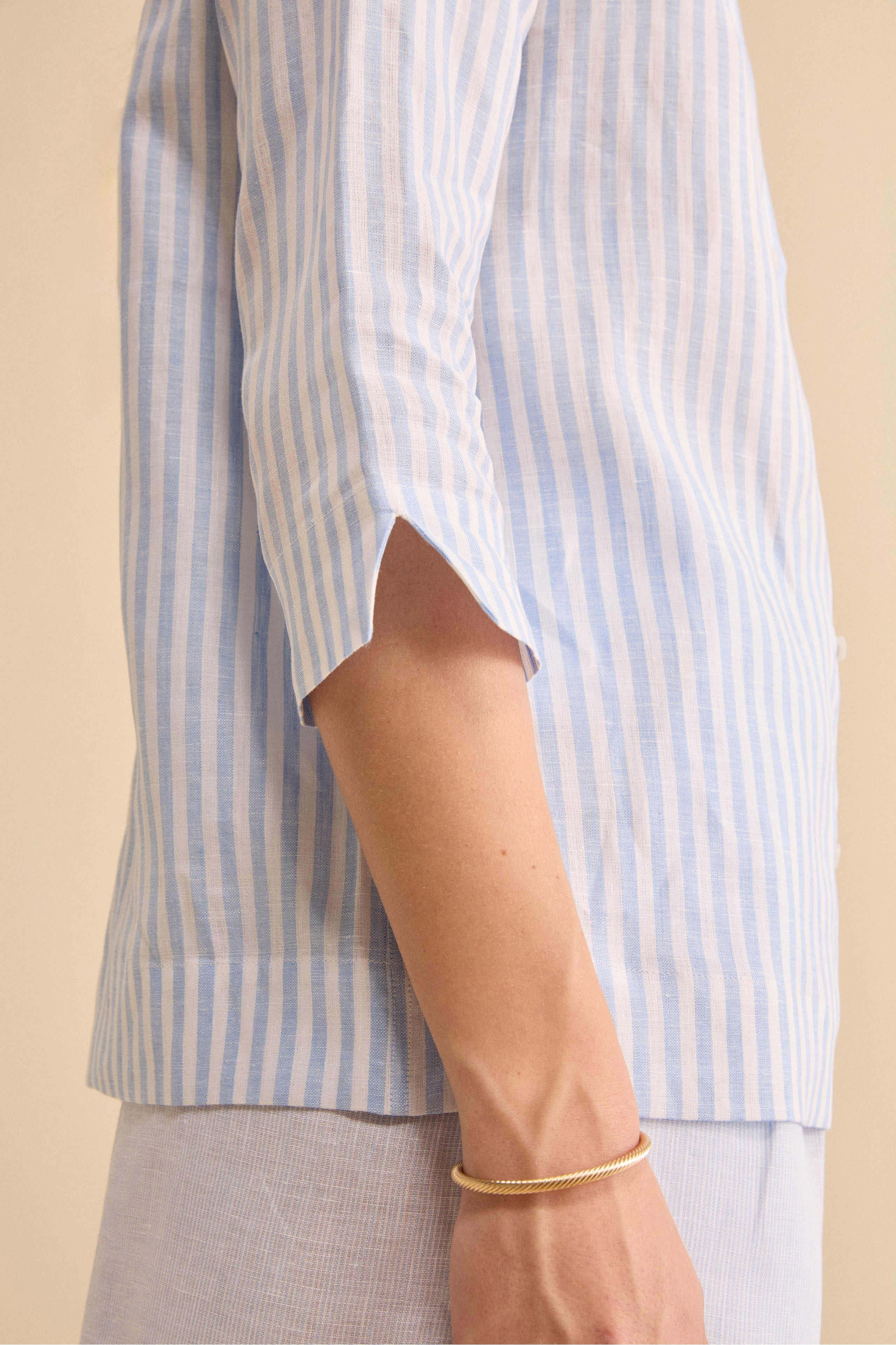 Camicia Boxy a Righe in Lino - AZZURRO RIGATO