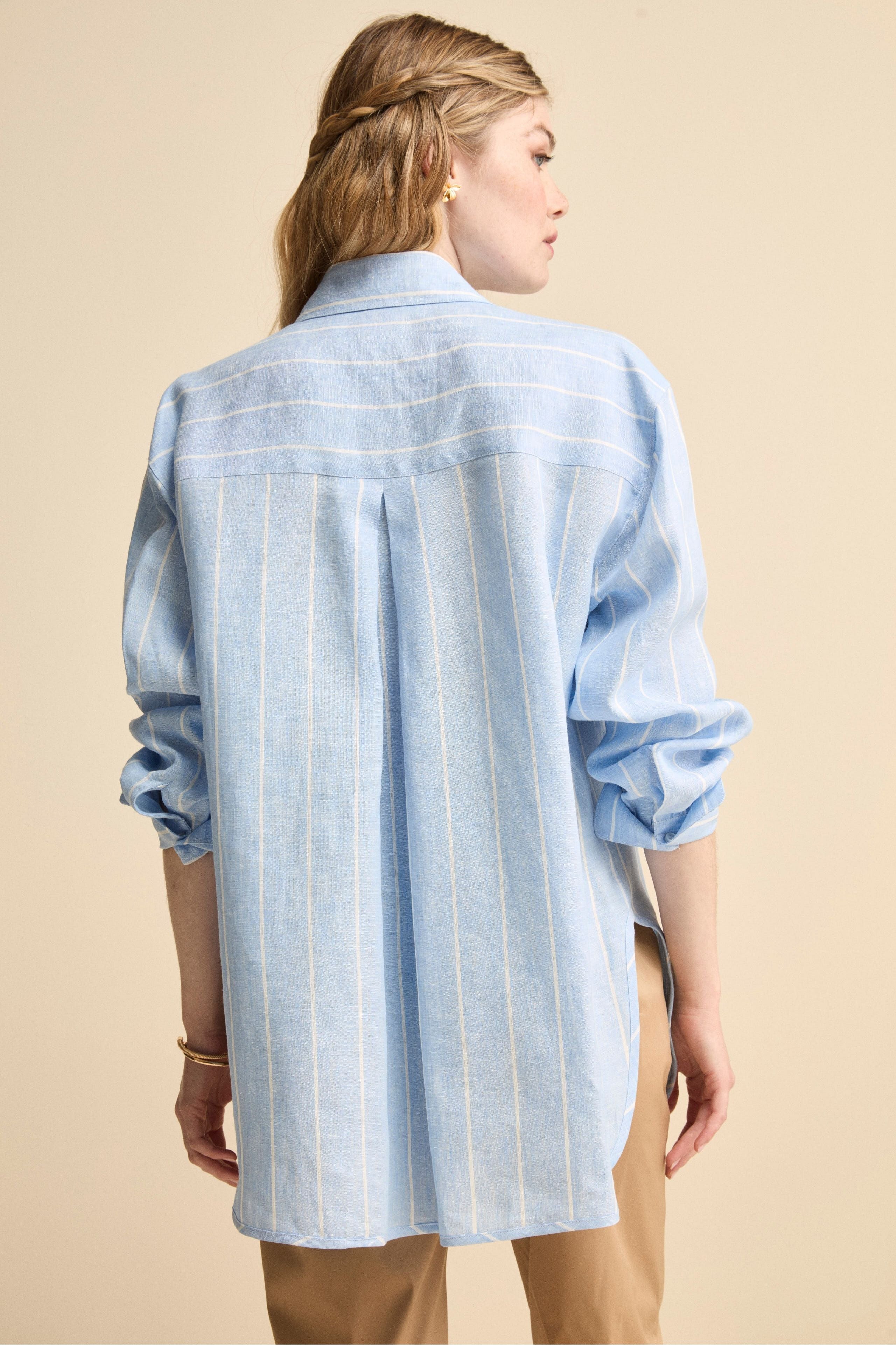 Camicia Over in Lino con Taschino - AZZURRO RIGATO