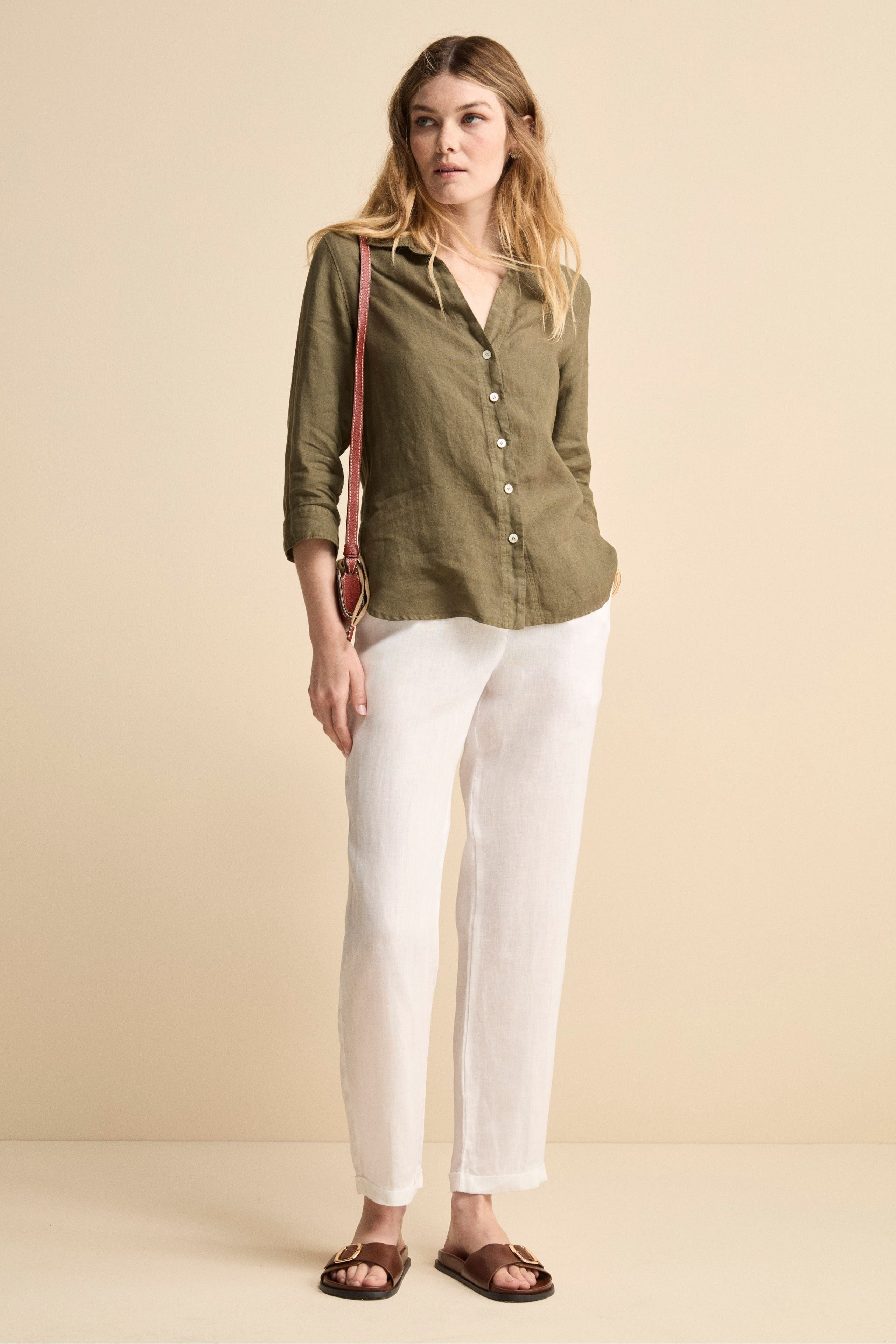 Pantalone Over in Lino con Elastico - BIANCO