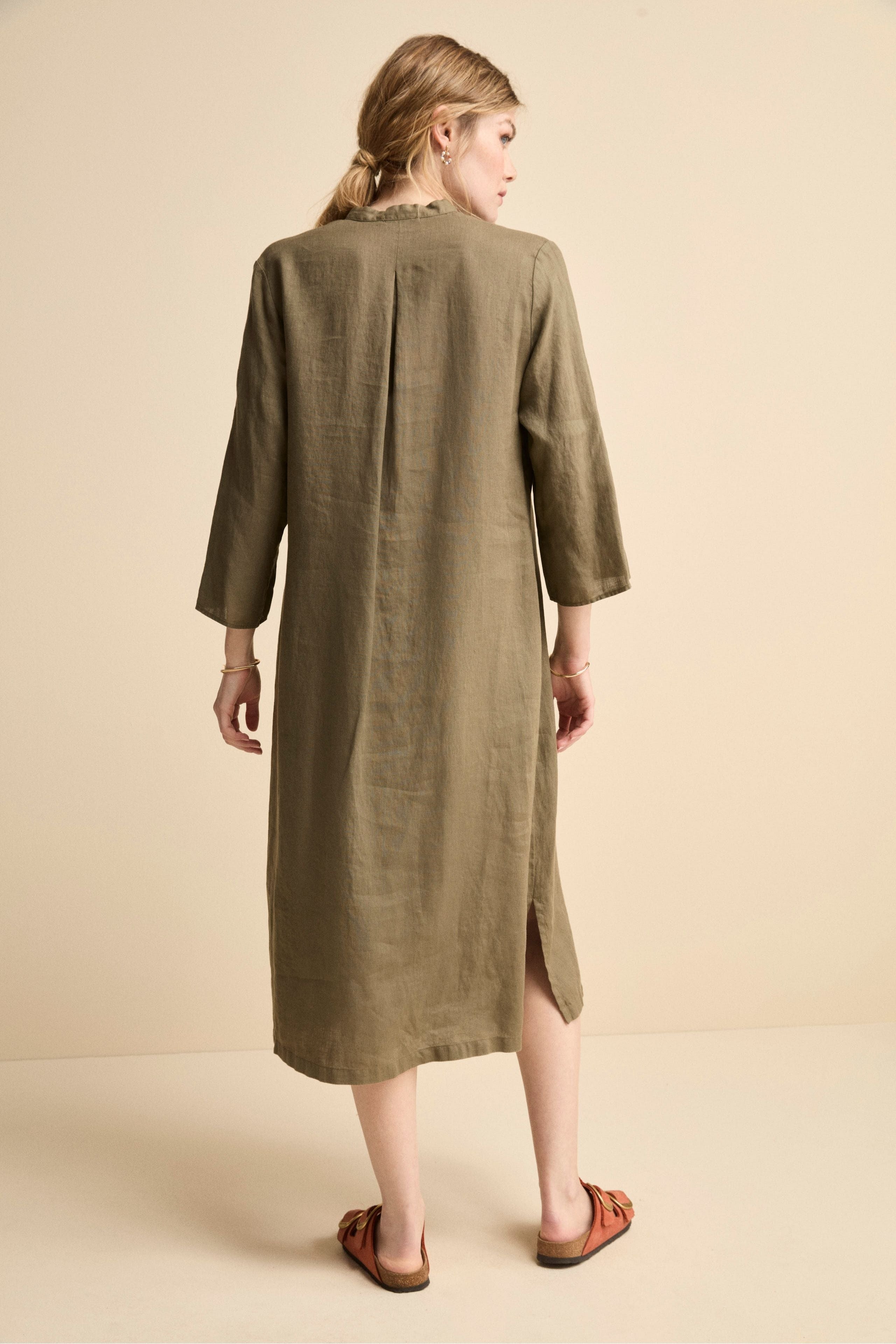 Caftano Lungo in Puro Lino - VERDE MILITARE