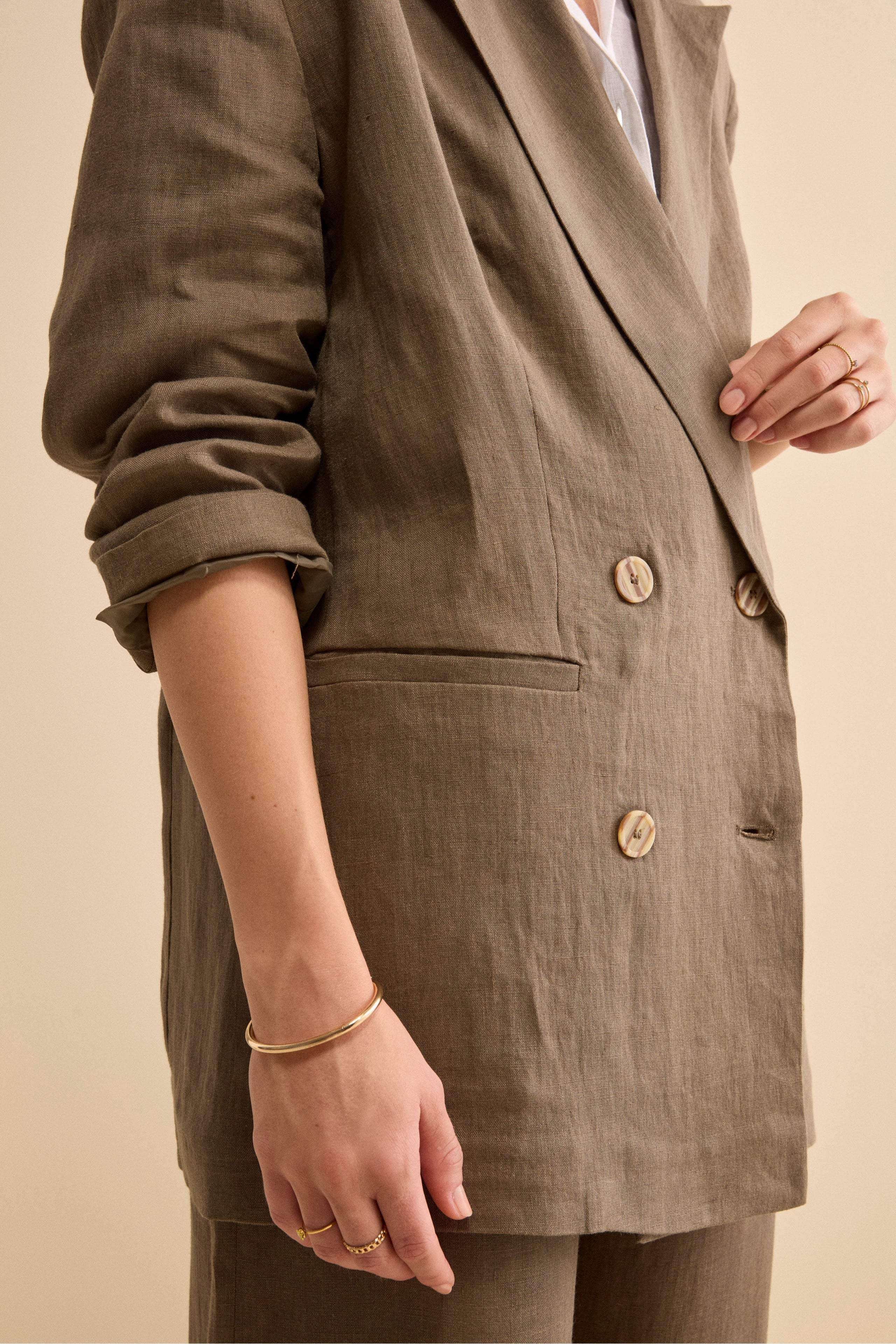 Blazer Over Doppiopetto in Lino - FANGO