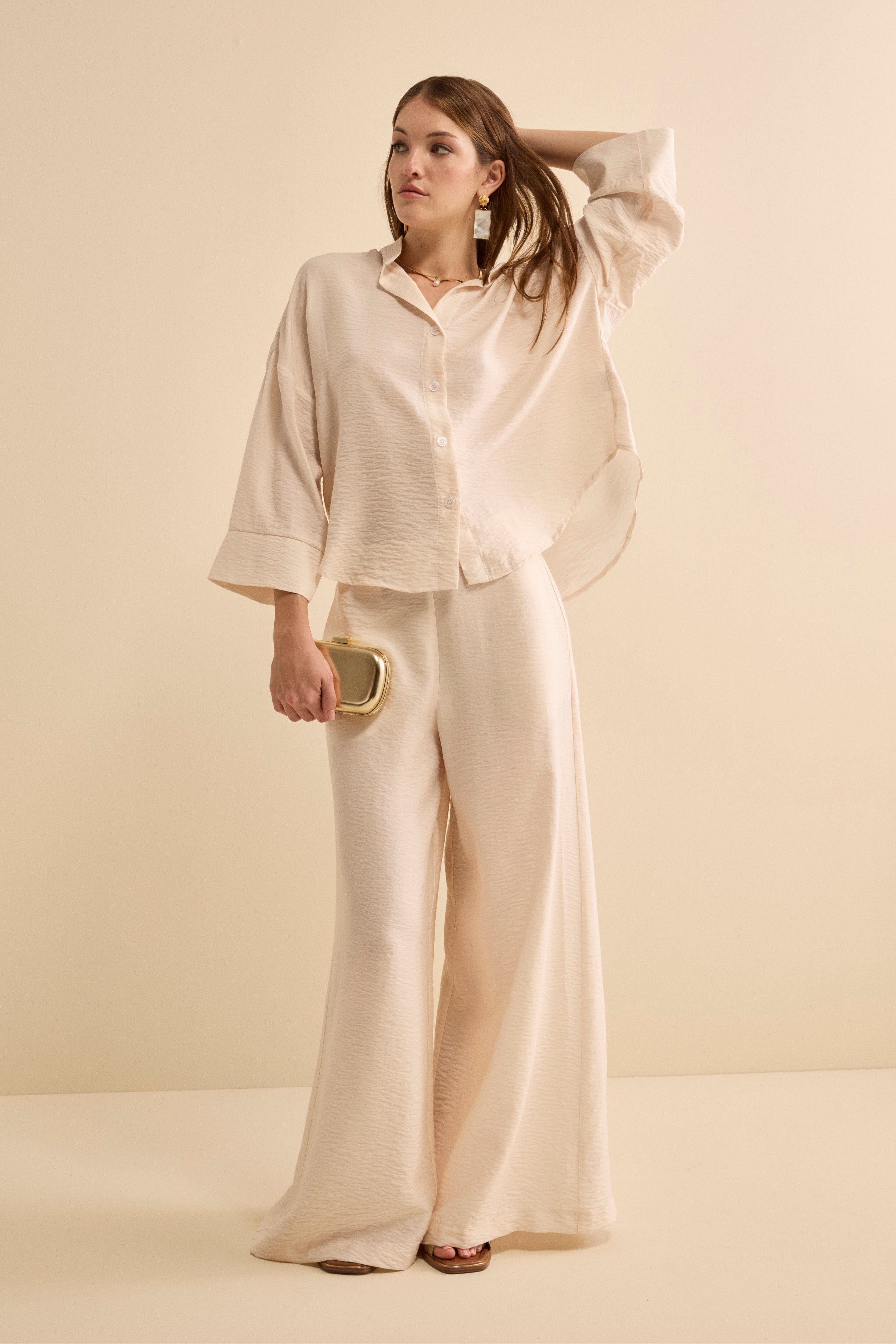 Camicia Over Coreana con Manica Kimono - BIANCO