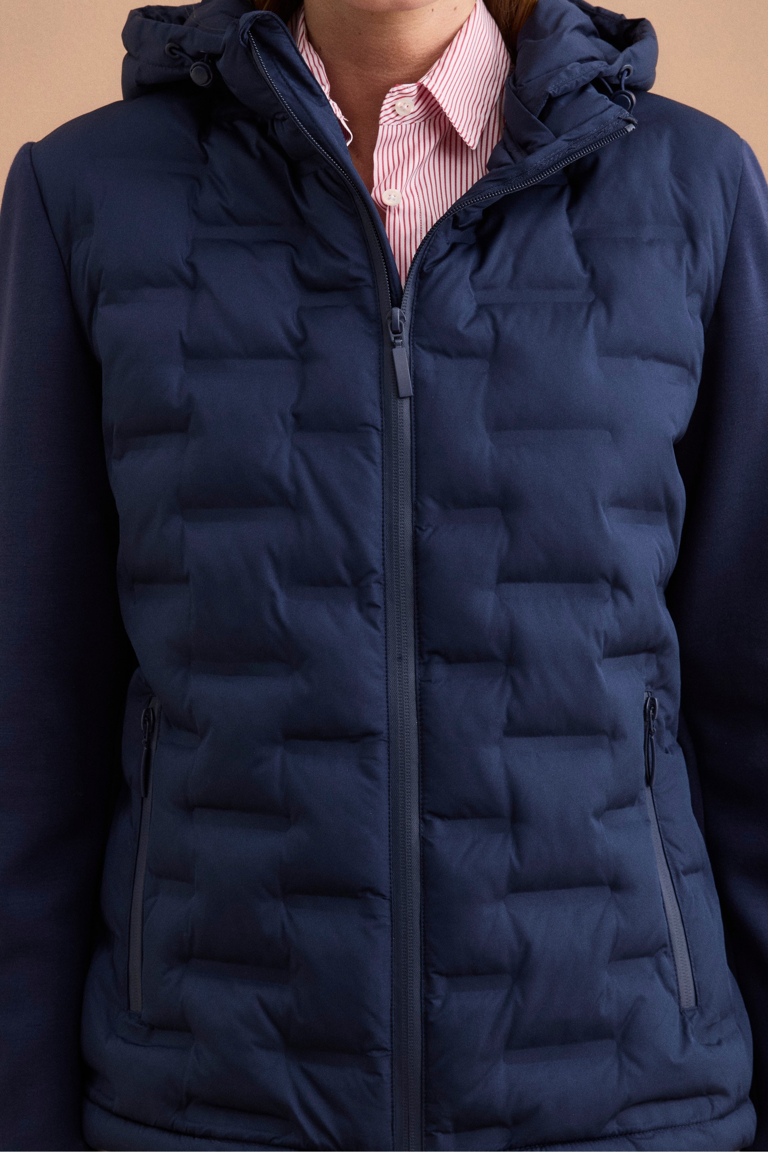 Giubbino Trapuntato Doppio Tessuto con Cappuccio - BLU