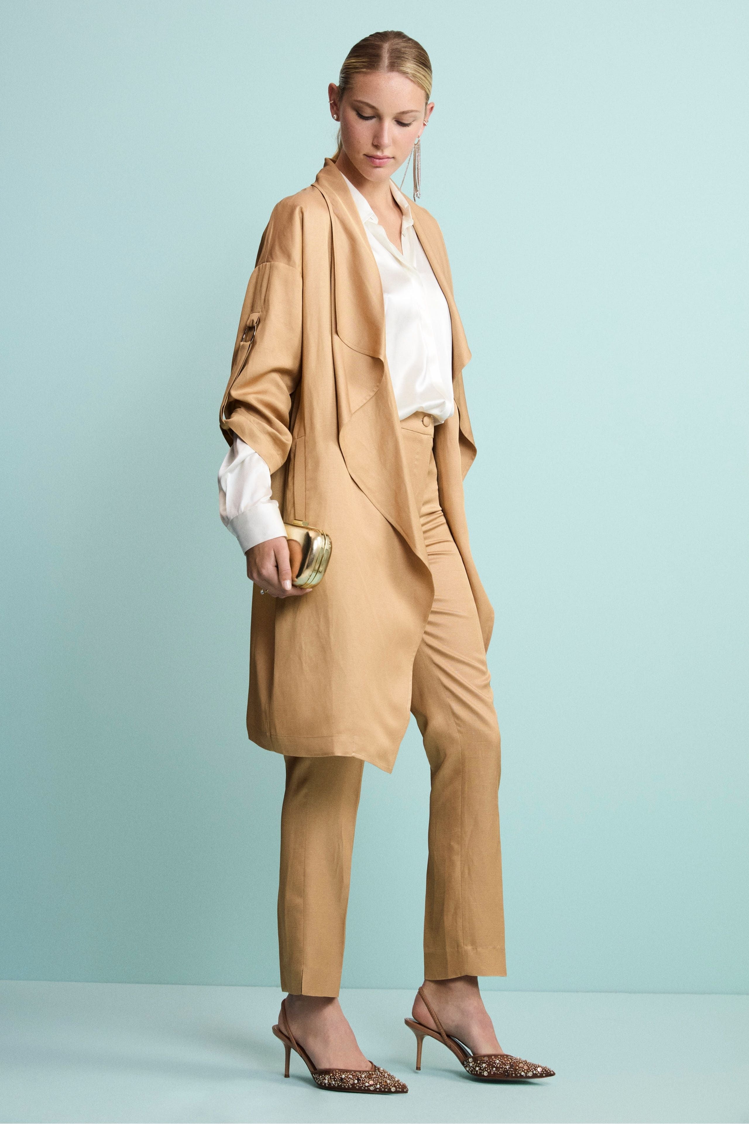 Pantalone Elegante a Sigaretta in Misto Lino - ORO