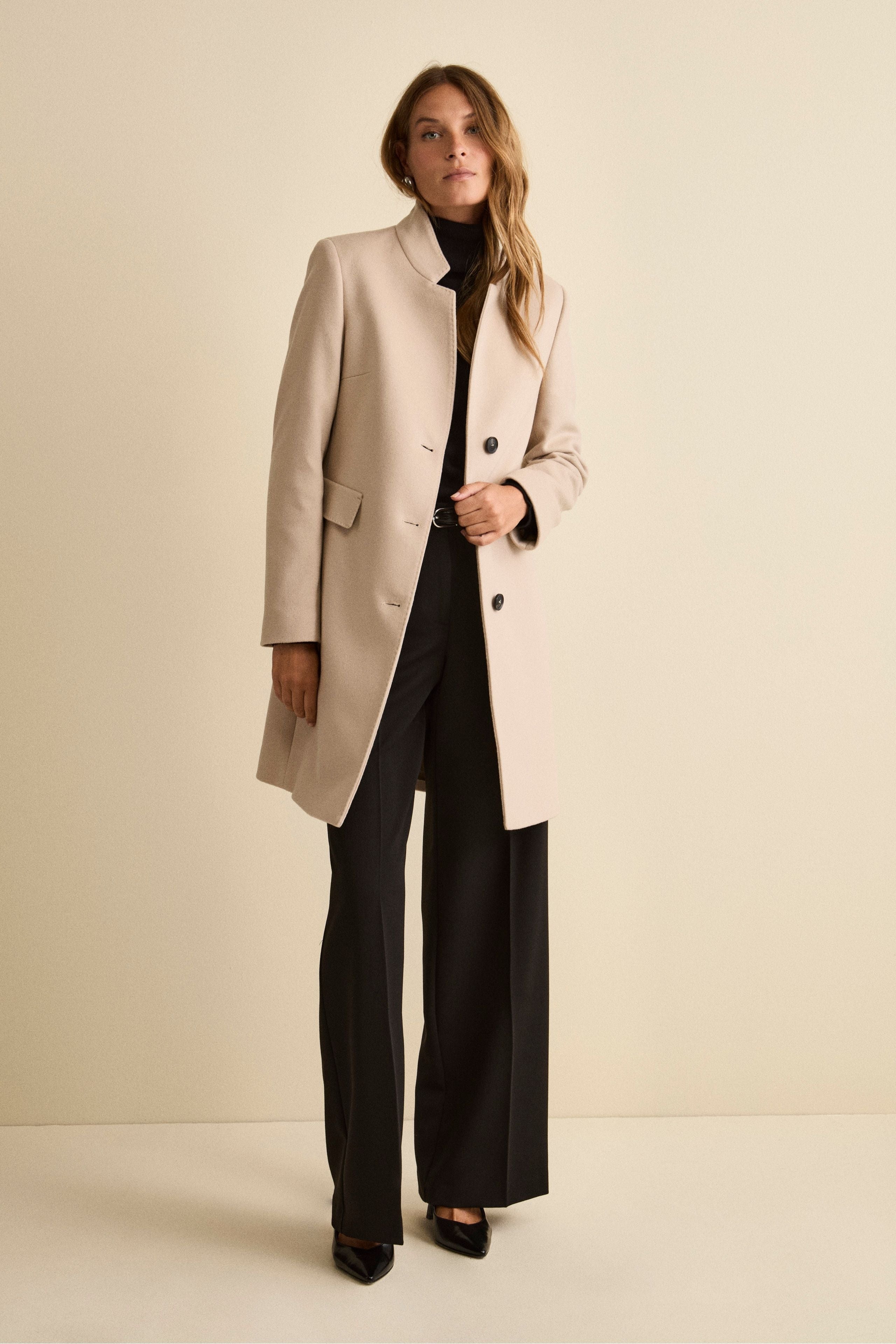 Cappotto Midi Sancrato in Misto Lana e Cashmere - GESSO