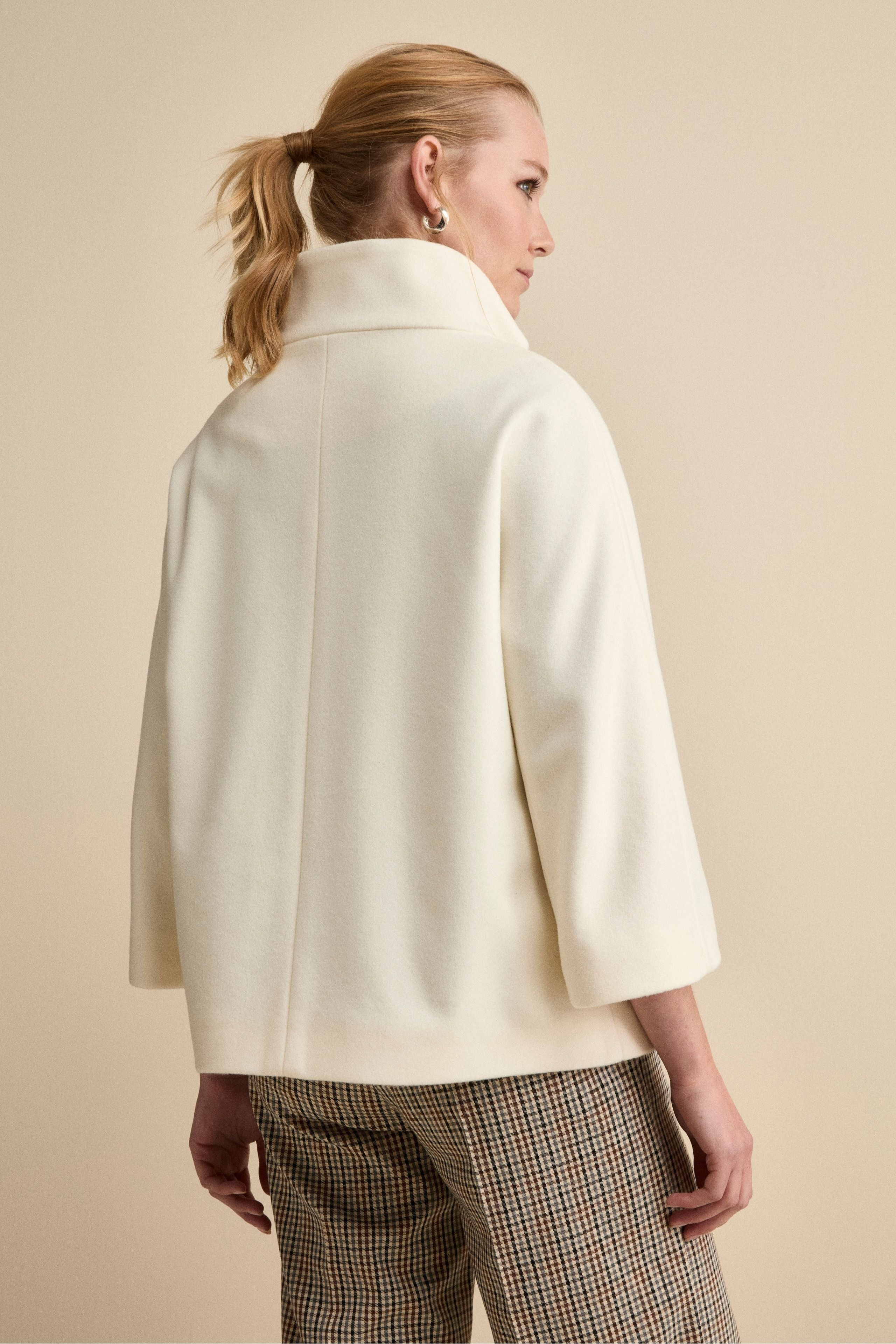 Cappotto Over Corto in Misto Lana e Cashmere - BIANCO