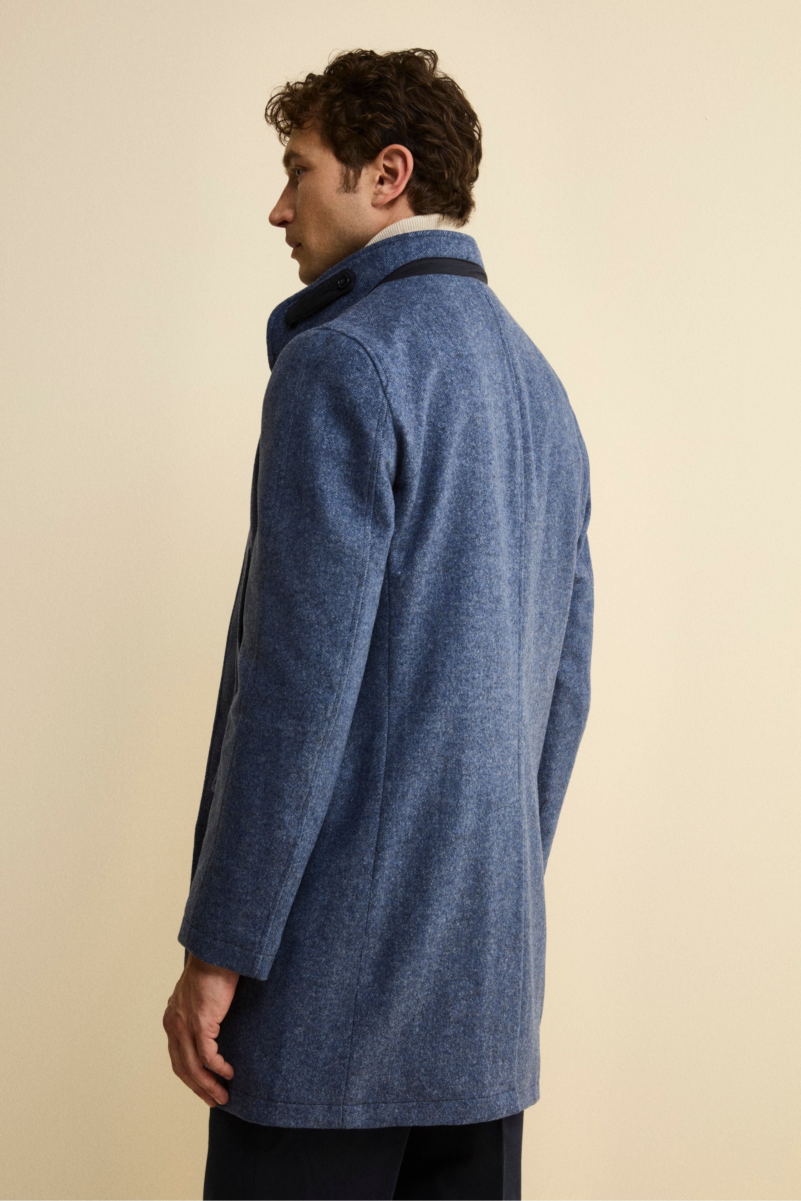 Cappotto Midi Spigato in Misto Lana e Cashmere - AZZURRO MELANGE