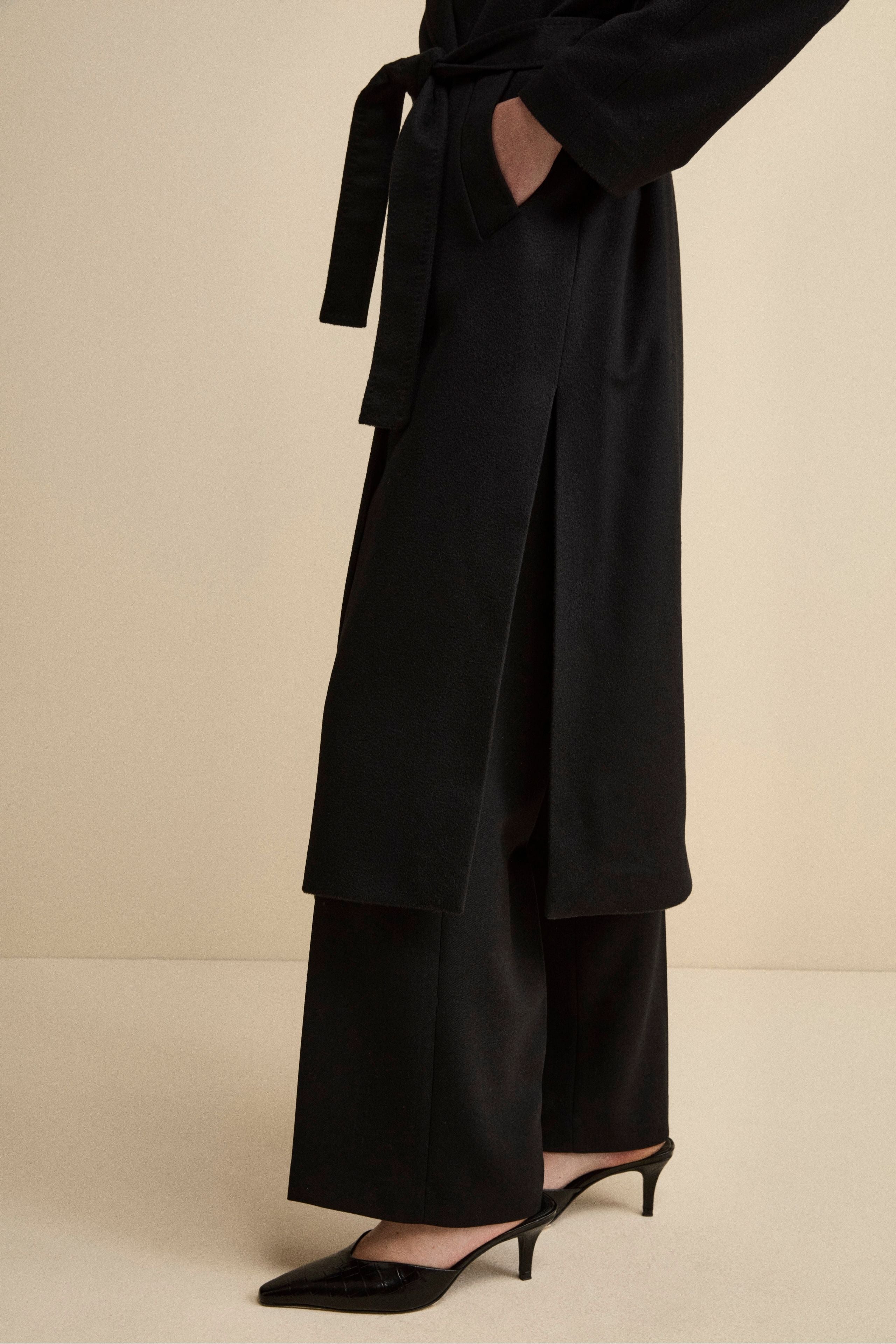 Cappotto Vestaglia Lungo in Cashmere - NERO