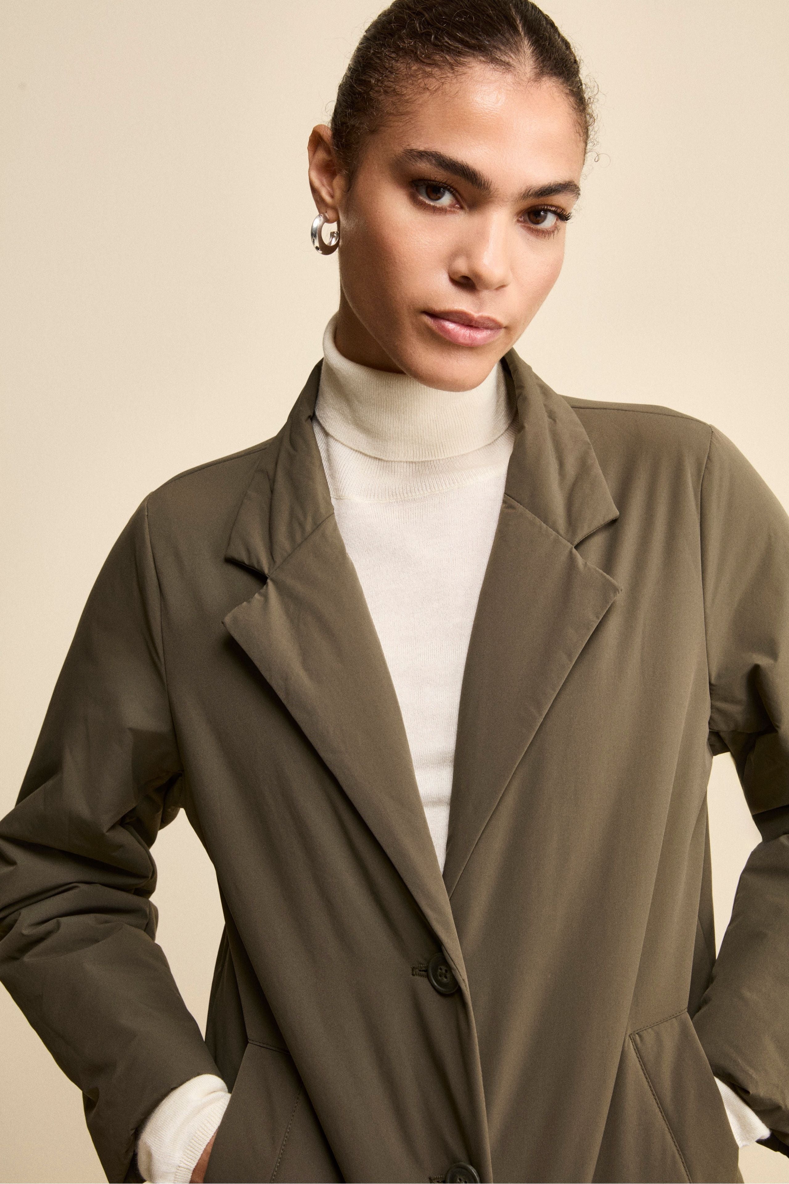 Impermeabile Midi Imbottito con Cappuccio Removibile - VERDE MILITARE