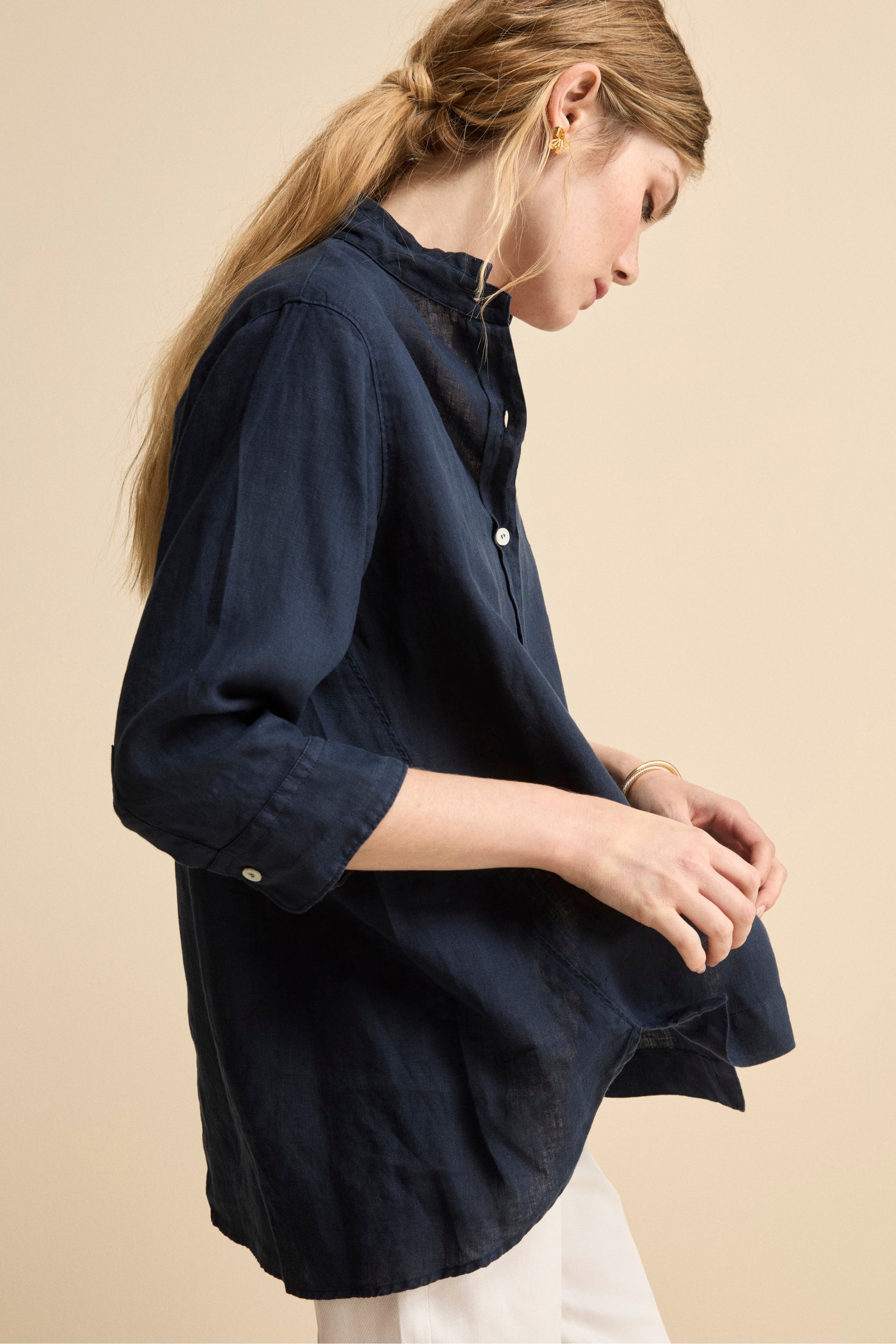 Camicia Over Coreana in Lino - BLU