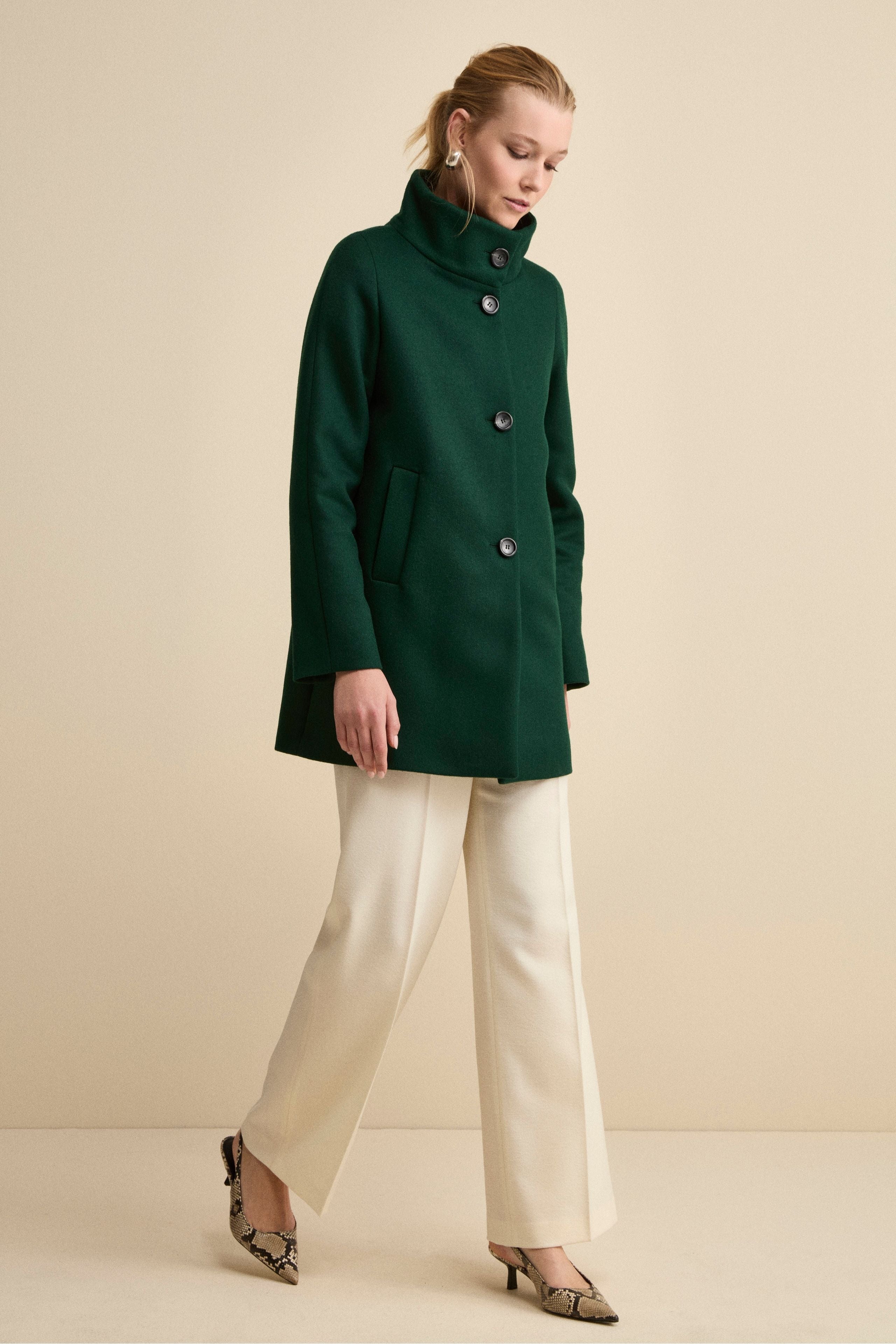 Cappotto Foderato Corto in Lana Vergine - VERDONE