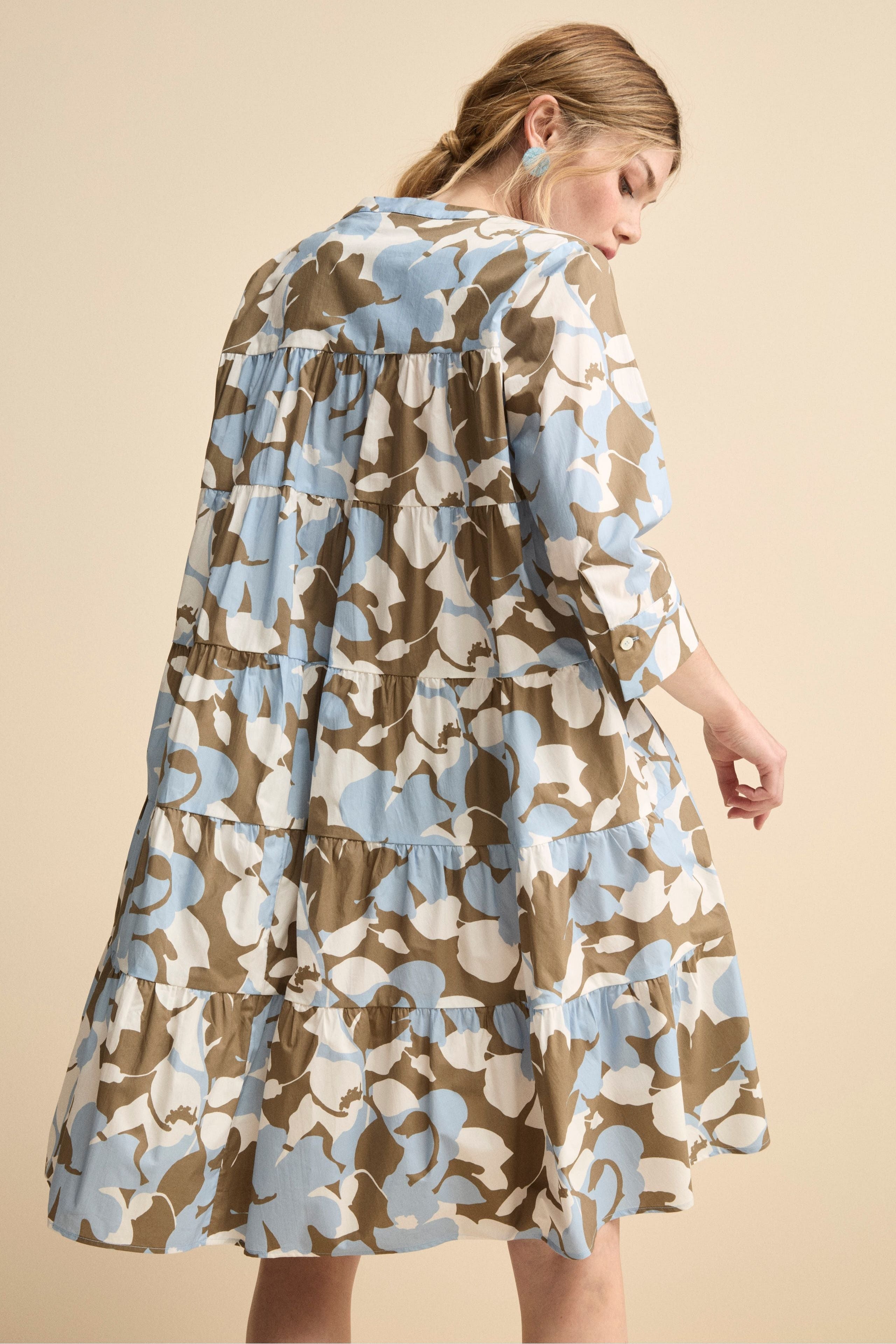 Abito Midi Floreale in Popeline - FANT. BIANCO/AZZURRO